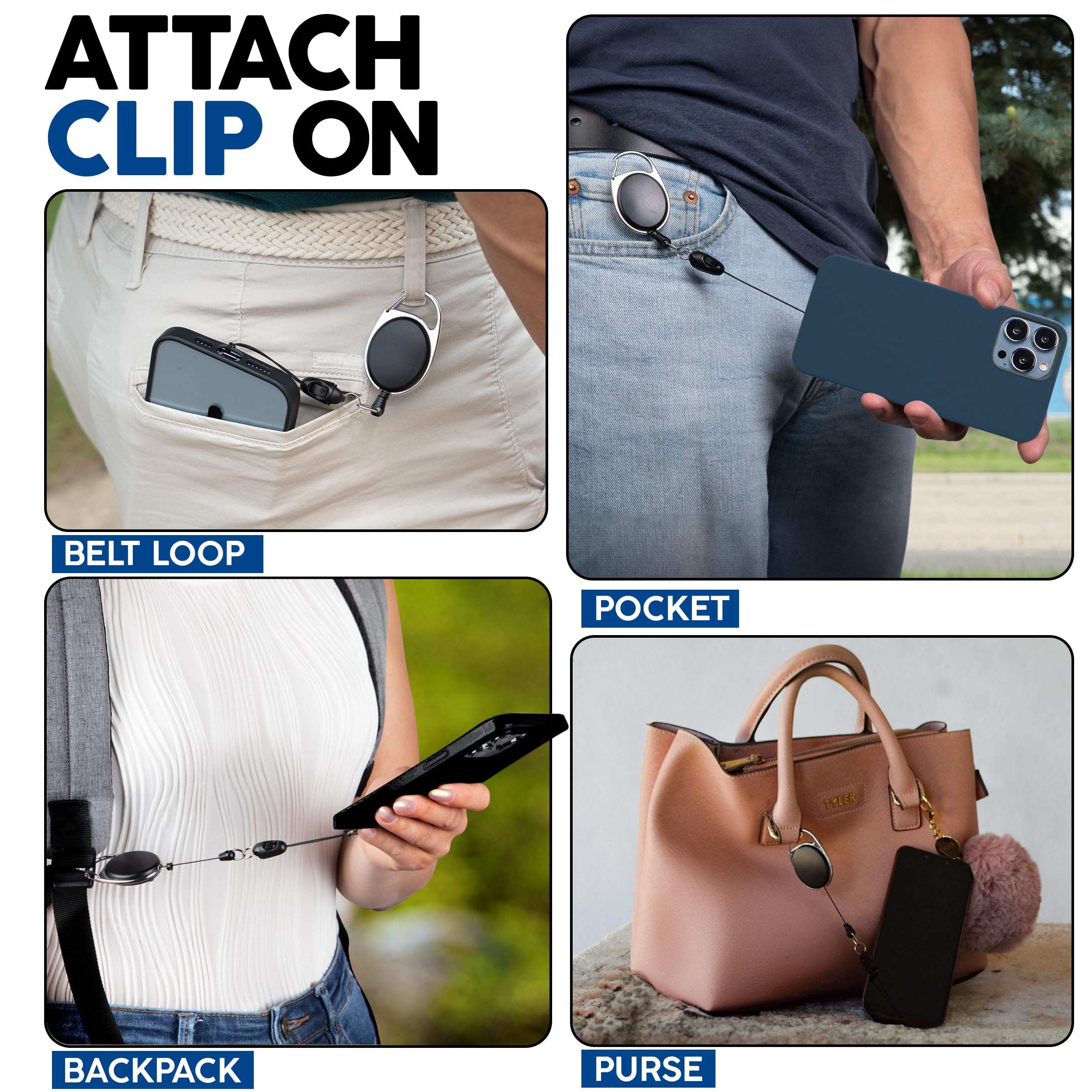 Retractable Phone Tether - Assured Durable Phone Leash - Anti-Theft & Anti-Drop Lanyard Tether - 2 Pack