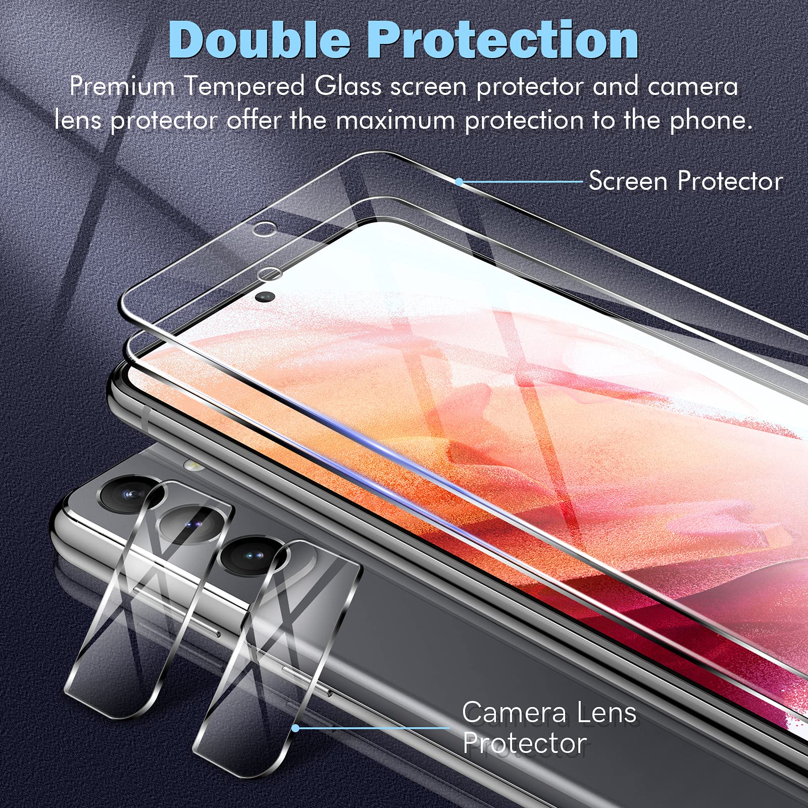 Lk 2 Pack Screen Protector Compatible For Samsung Galaxy S21 & 2 Pack Lens Protector With Alignment Frame, [9H] Tempered Glass S