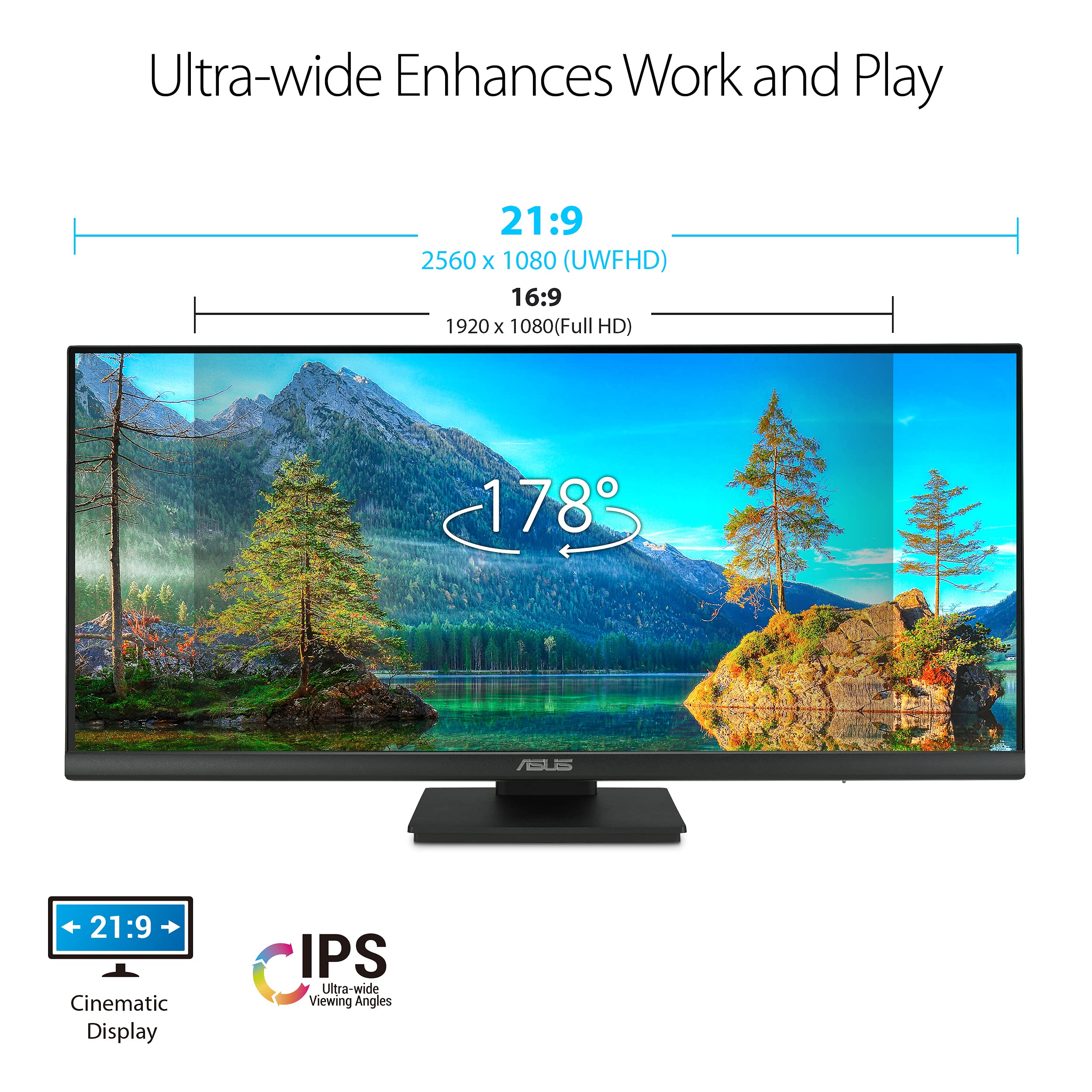 Asus 29    1080P Ultrawide Hdr Monitor (Vp299Cl) - 21:9 (2560 X 1080), Ips, 75Hz, 1Ms, Usb-C W/ 15W Power Delivery, Freesync, Ey