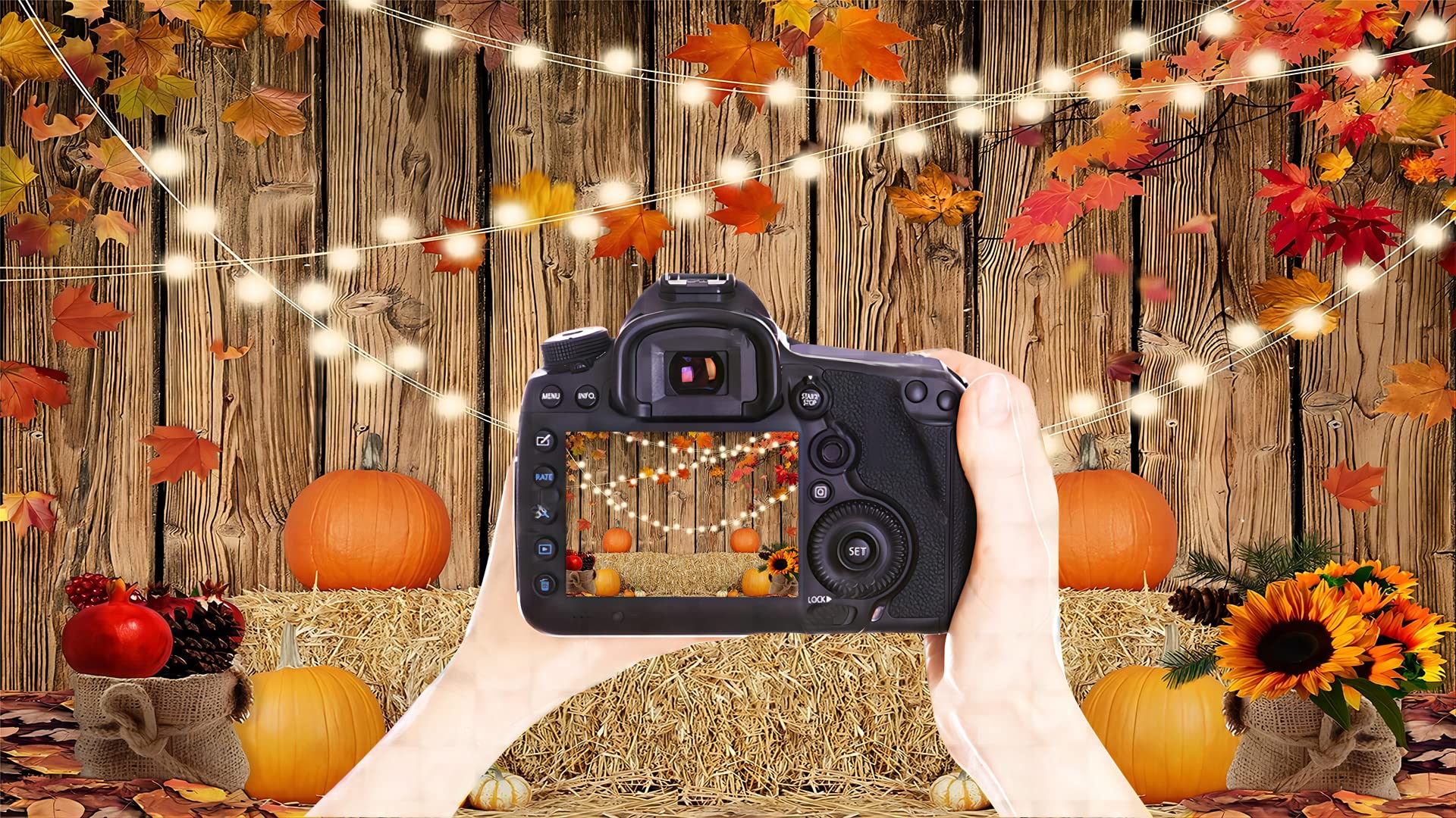 Yynxsy Fall Thanksgiving Photo Backdrop Autumn Retro Board Backdrops Wooden Fence Haystack Pumpkin Photo Background Thanksgiving