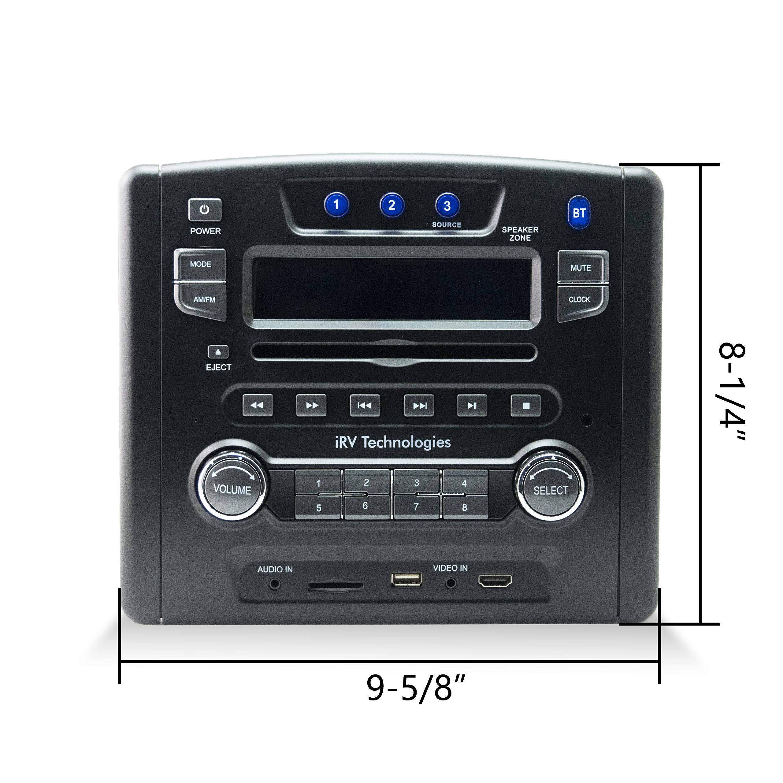Irv Technology Irv34 Am/Fm/Cd/Dvd/Mp3/Mp4 /Usb/Sd/Hdmi/Digital2.1/Surround Sound/Bluetooth 3 Zones Wall Mount Rv Radio Stereo