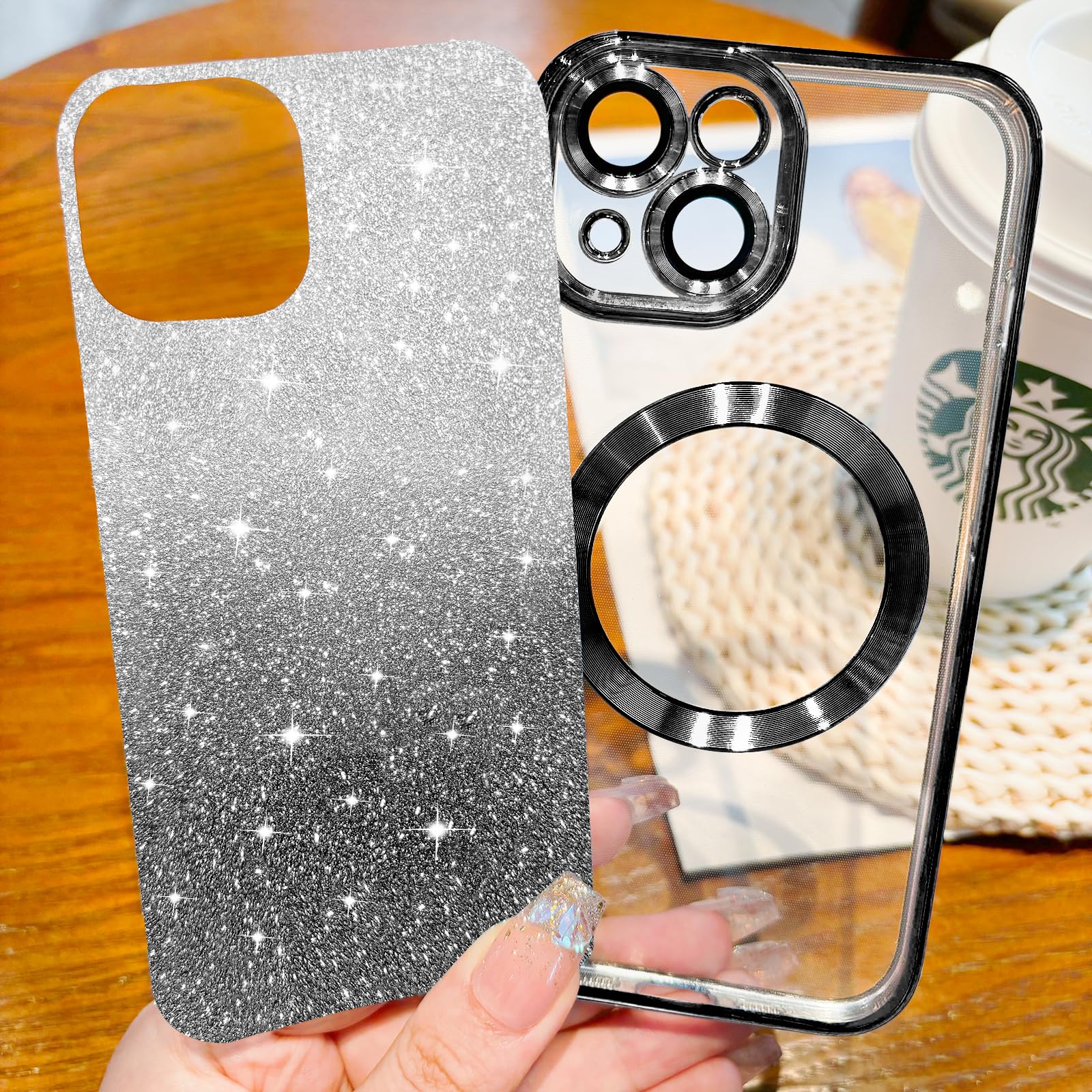 Hython For Iphone 14 Plus Case Clear Magnetic Glitter Phone Cases [Compatible With Magsafe] Full Camera Lens Protector Slim Grad
