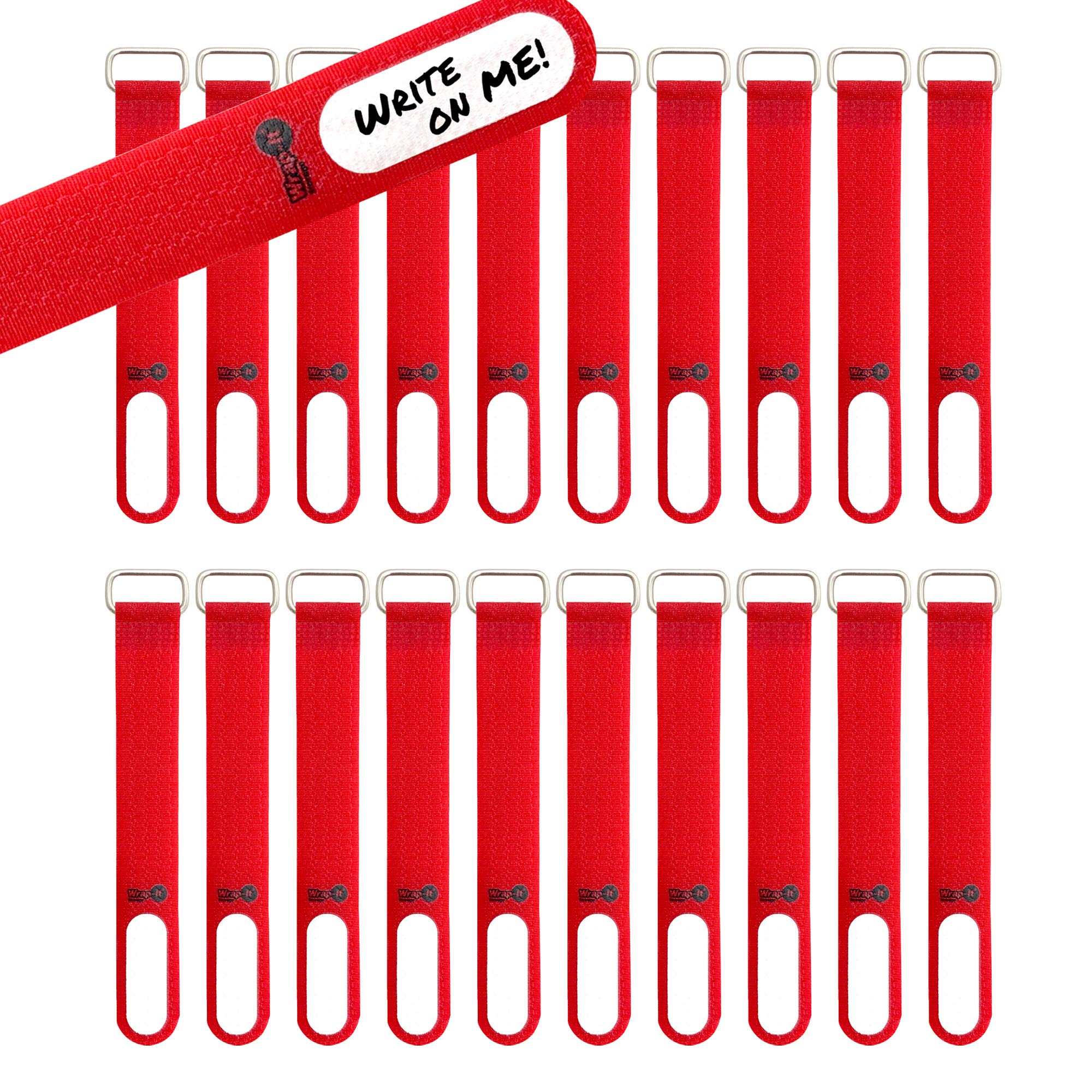 Wrap It Storage Cinch Straps, 5'' 20 Pack (Red), Features Metal Buckle And Write On Label For Easy Cord Identification And Cable