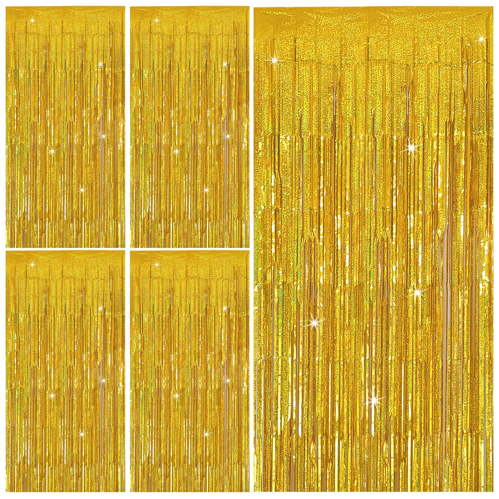 Tinsel Curtain Party Backdrop Gold Birthday Decorations 5 Packs Glitter Foil Fringe Decor Streamers Photo Booth For Christmas We