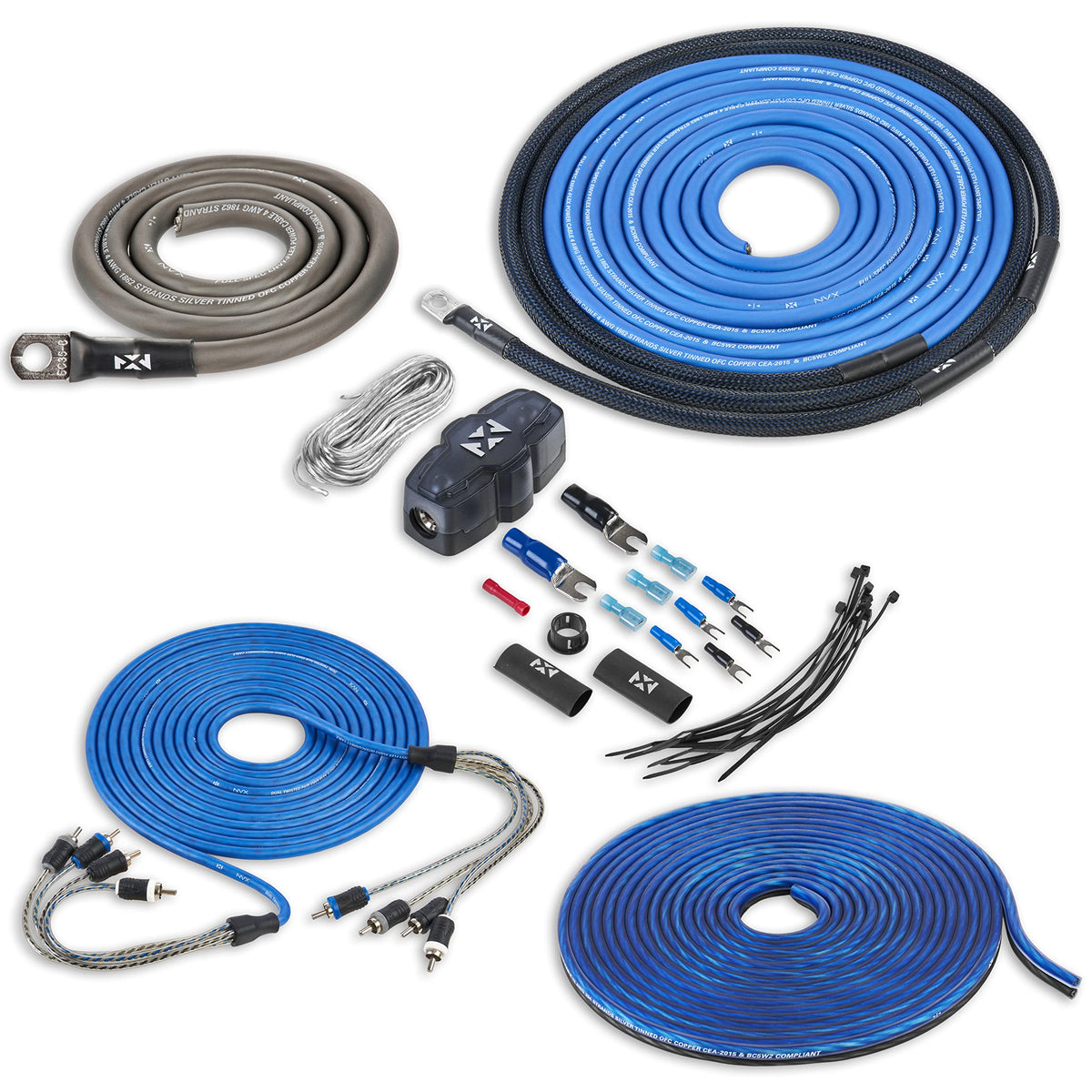 Nvx True 4 Gauge Awg 100% Ofc Complete Amplifier Wiring Kit With 4 Channel Rca Cable   Xkit44