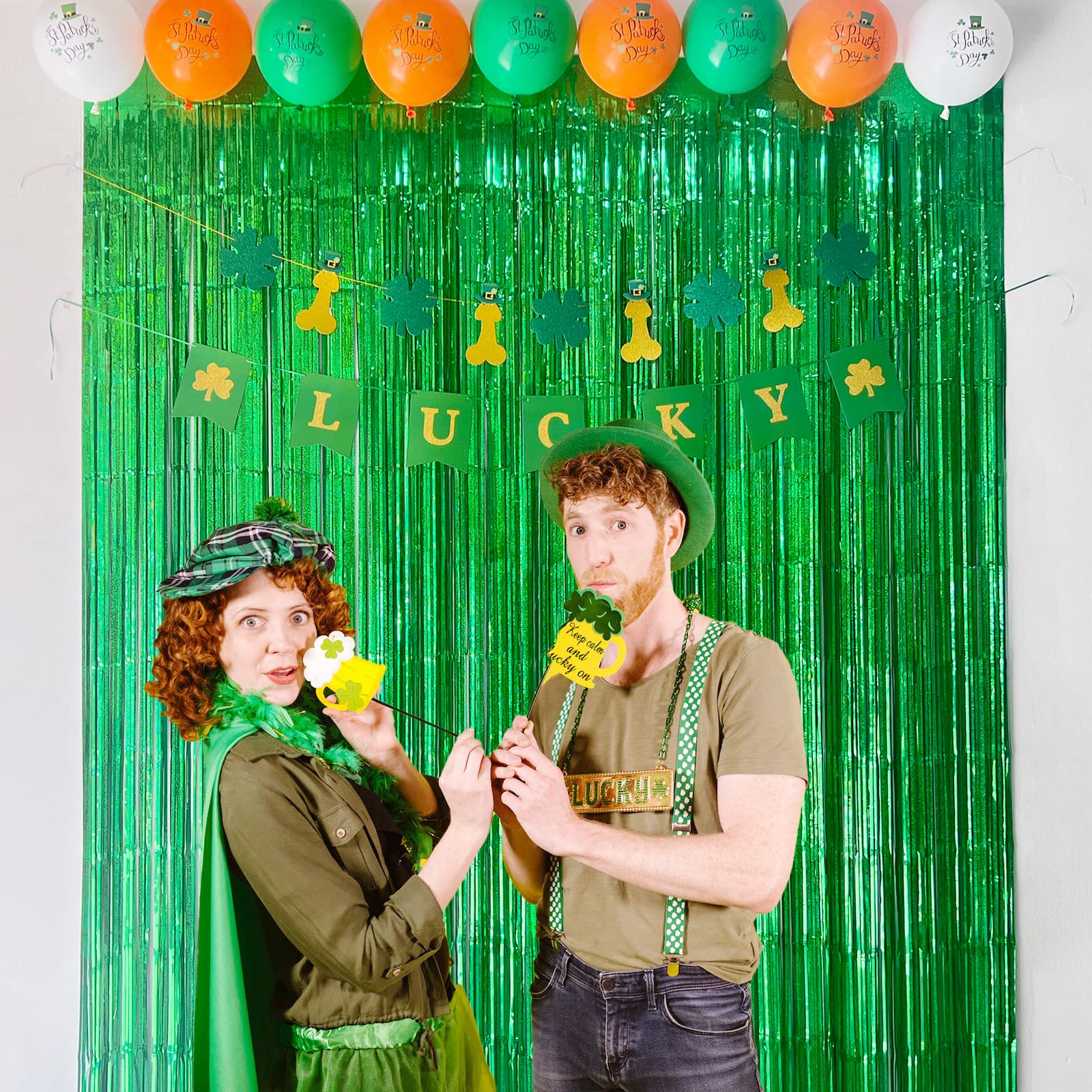 Melsan St Patricks Day Decorations, Tinsel Foil Fringe Curtains For St Patricks Day Decorations, Green Tinsel Fringe Curtain For