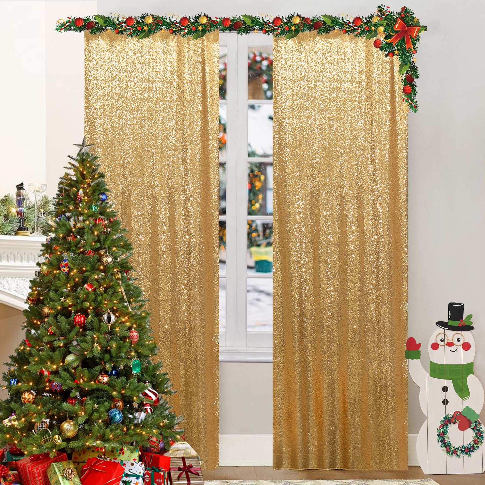 Juya Delight Gold Sequin Photography Backdrop Curtain For Wedding Party Decoration Festival Ceremony Video,2Ft X 8Ft X 2Pcs Gold