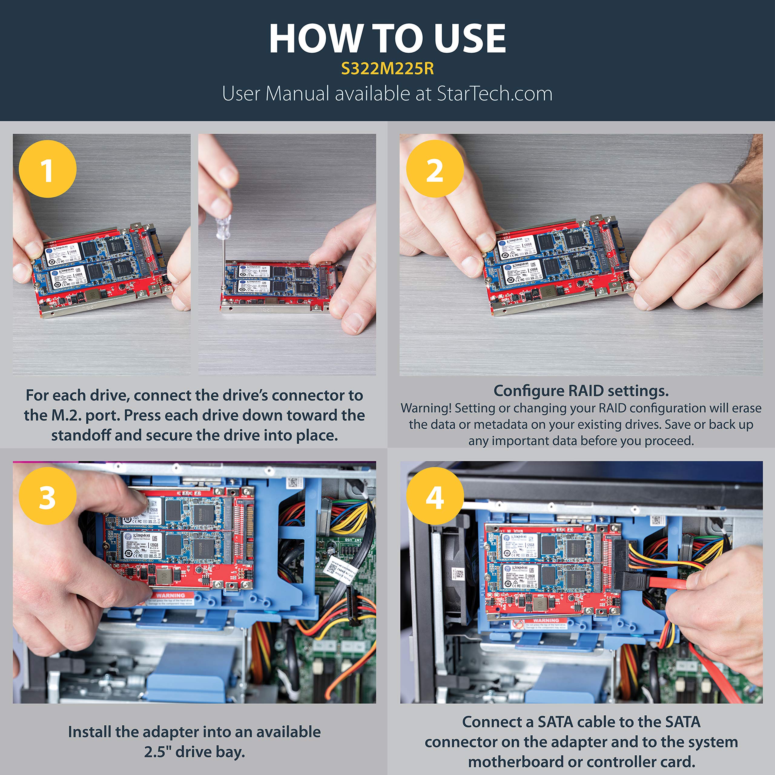 Startech.Com M.2 To Sata Adapter   Dual Slot   For 2.5In Drive Bay   Raid   M.2 Ssd   M.2 Adapter   M.2 Ssd Adapter (S322M225R)
