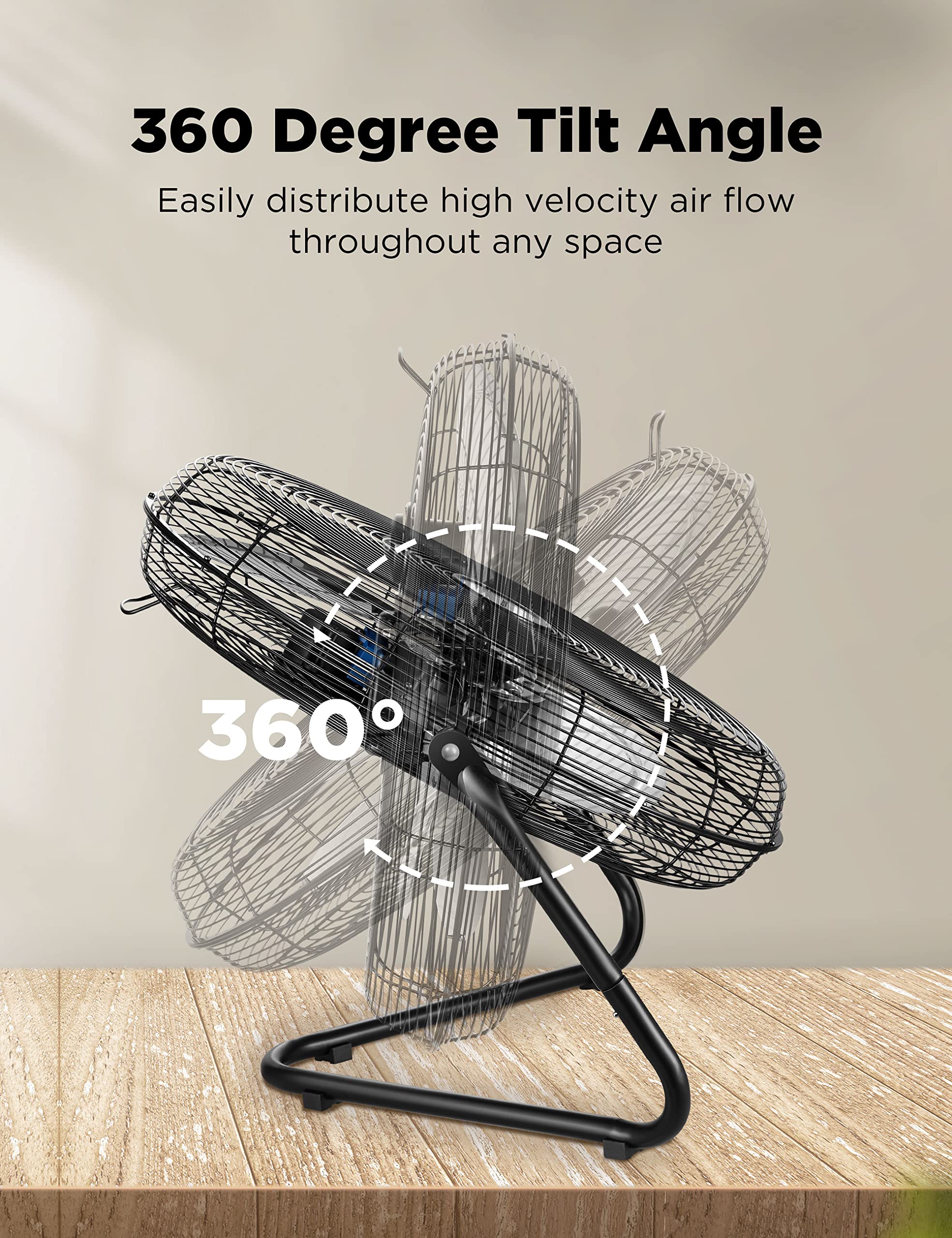 Pelonis Fan 20 Inch Floor Fan | Heavy Duty All Metal High Velocity Floor Fan With 3 Speeds| Adjustable Tilting Head | Quickmount