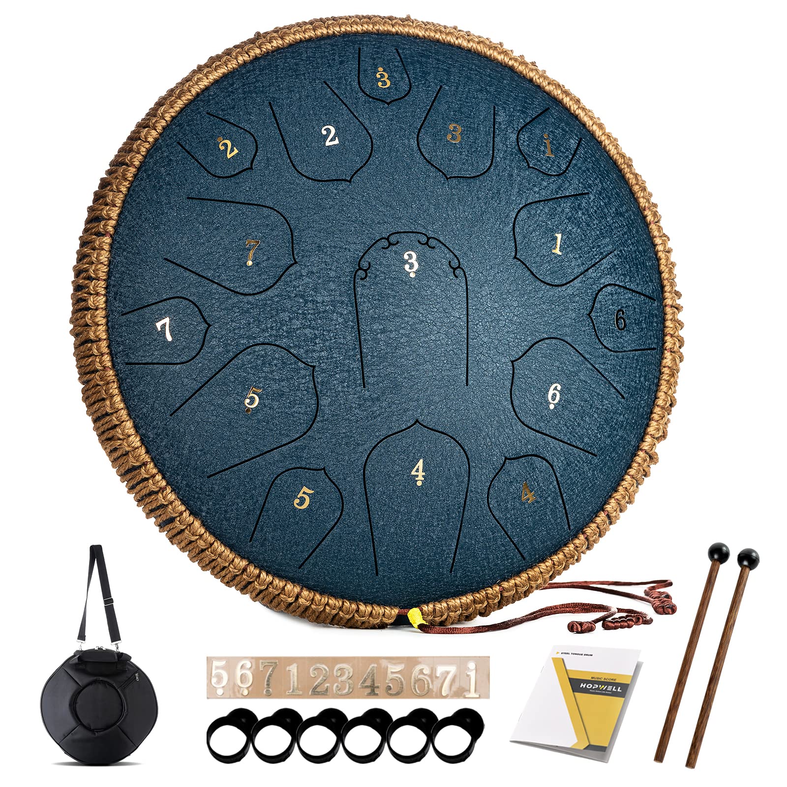 Hopwell Steel Tongue Drum   14 Inch 15 Note Tongue Drum   Hand Pan Drum With Music Book, Handpan Drum Mallets And Carry Bag, D M
