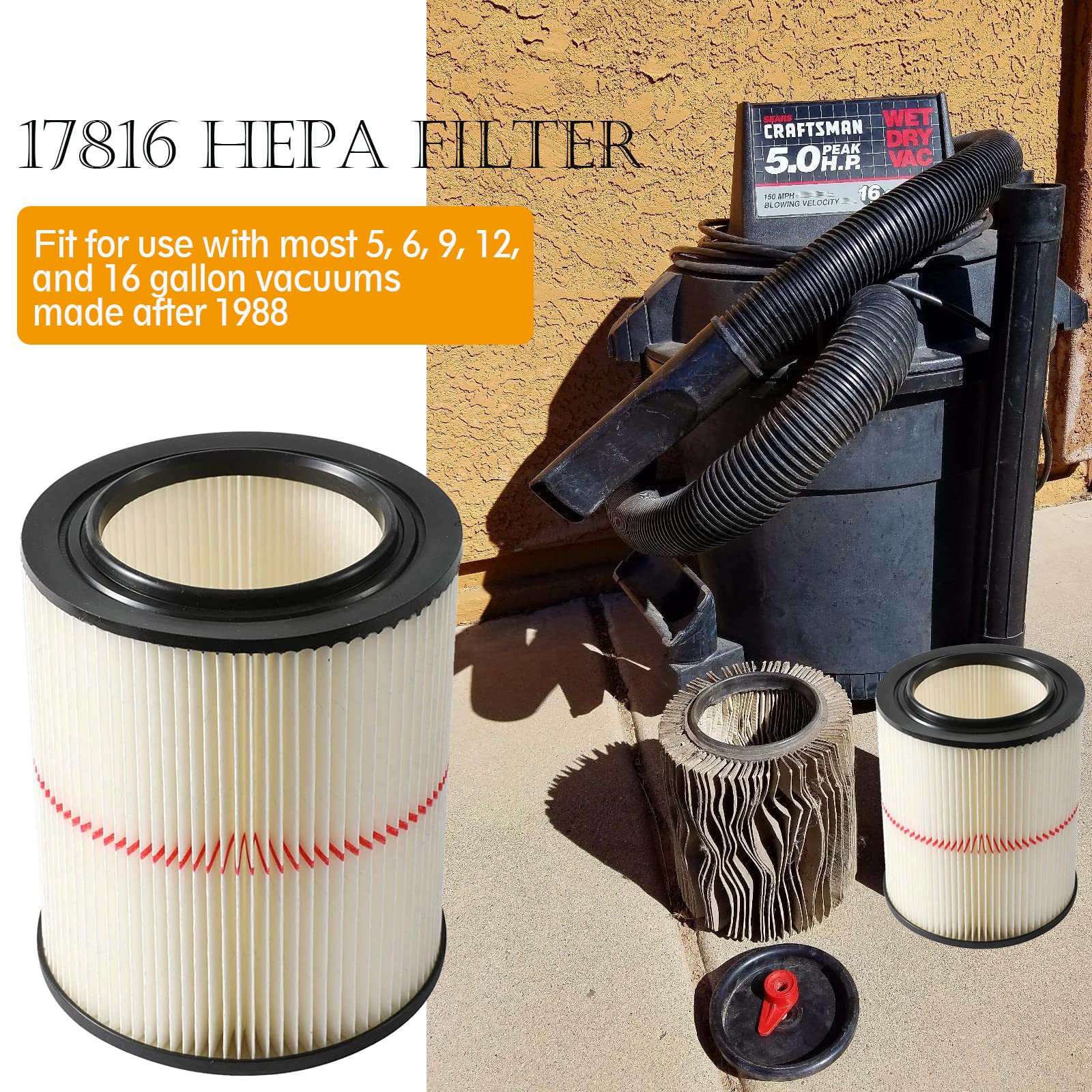 17816 Filter For Craftsman Shop Vac 9 17816 Replacement Filter Fits 5 Gallon And Larger Vacuum Cleaner Wet Dry Air Filter 917816