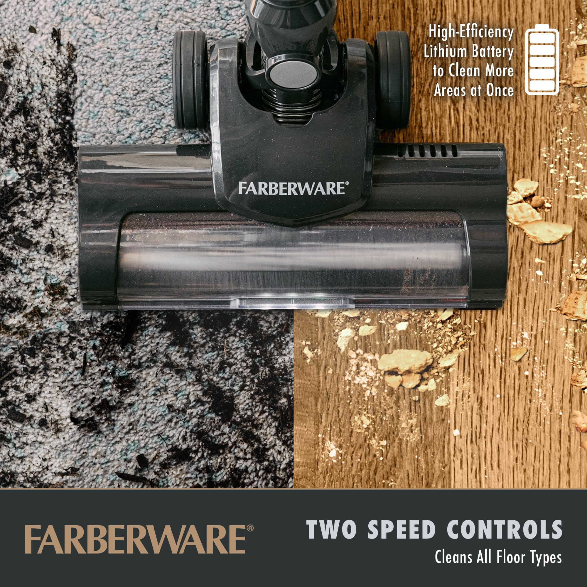 Farberware Cordless Pro Stick Vacuum Cleaner, Powerful Suction With 2 Speeds For Carpet And Hard Floors, Converts To Handheld Va