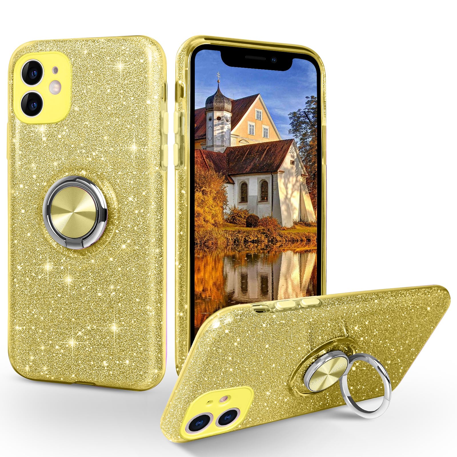 Soulips Iphone 12 Mini Case,Magnetic Car Mount Supported Slim Thin Glitter Sparkle With 360? Ring Holder Kickstand Shockproof Pr