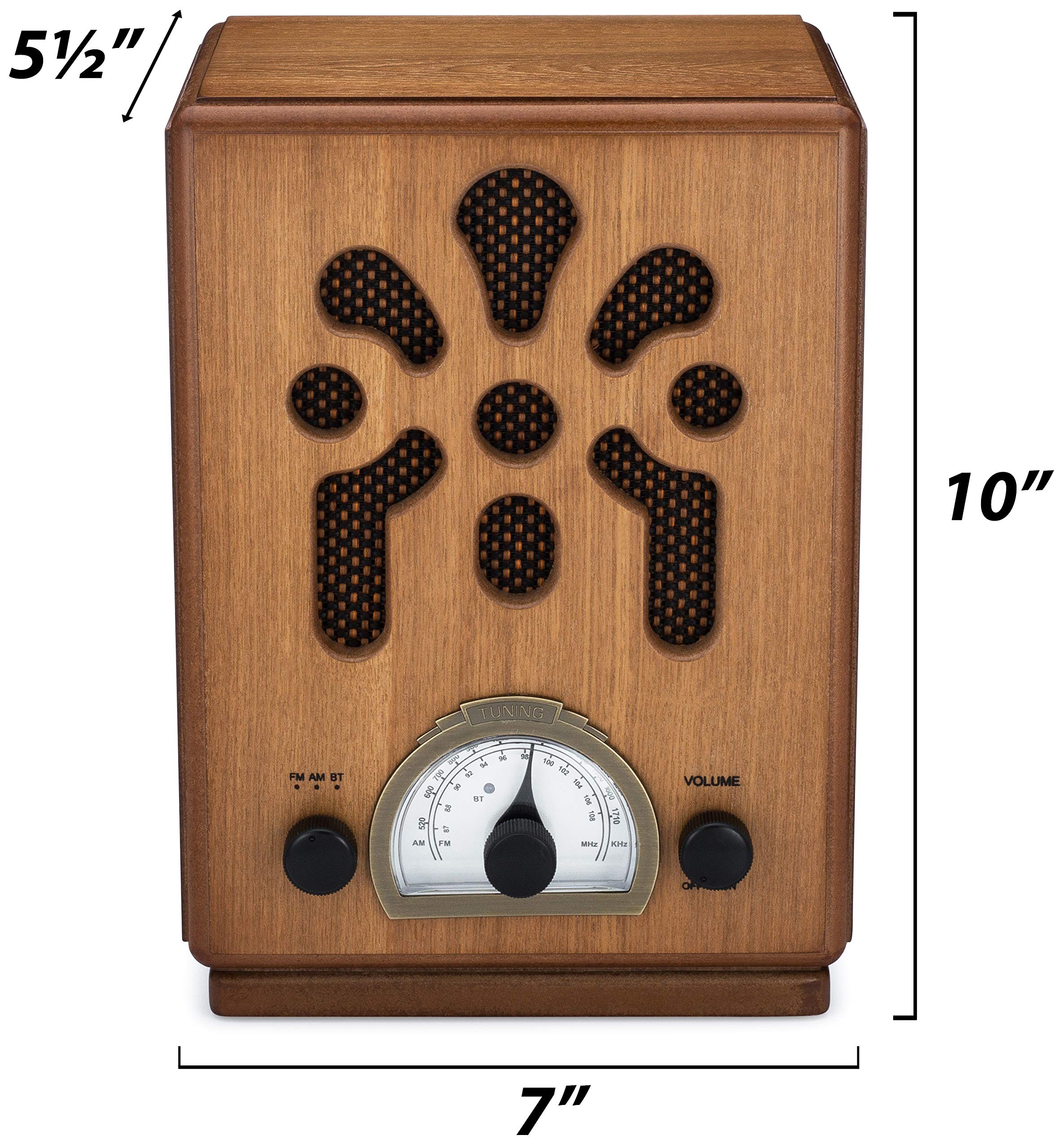 Clearclick Classic Vintage Retro Style Am/Fm Radio With Bluetooth   Handmade Wooden Exterior Brown