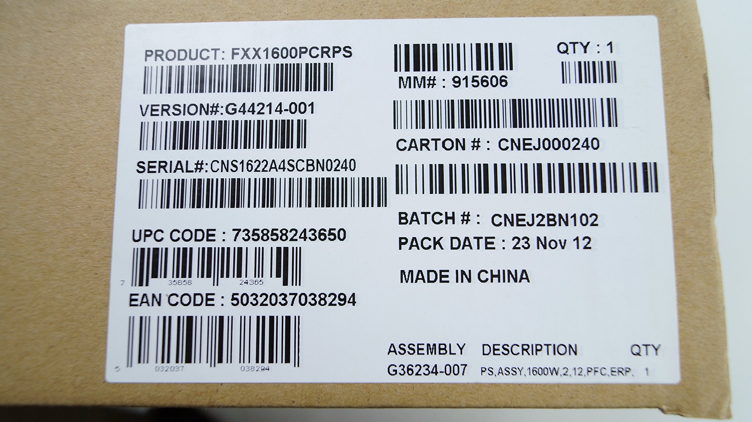 Intel 1660 Watt Power Supply With Power Factor Correction Fxx1600Pcrps