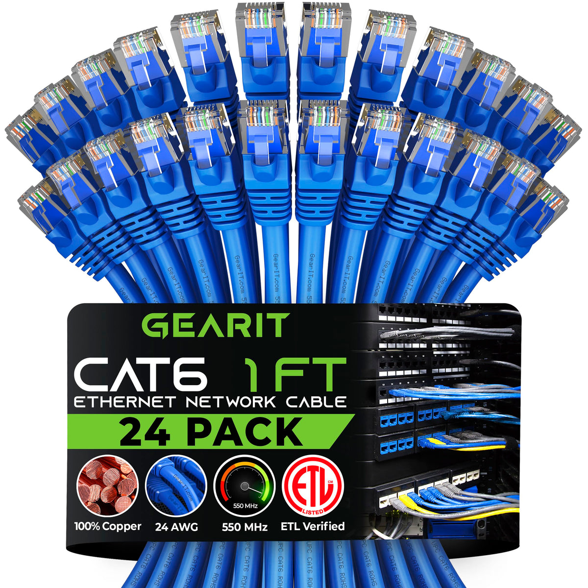 Gearit Cat 6 Ethernet Cable 1 Ft (24 Pack)   Cat6 Patch Cable, Cat 6 Patch Cable, Cat 6 Cable, Cat6 Ethernet Cable, Network Cabl