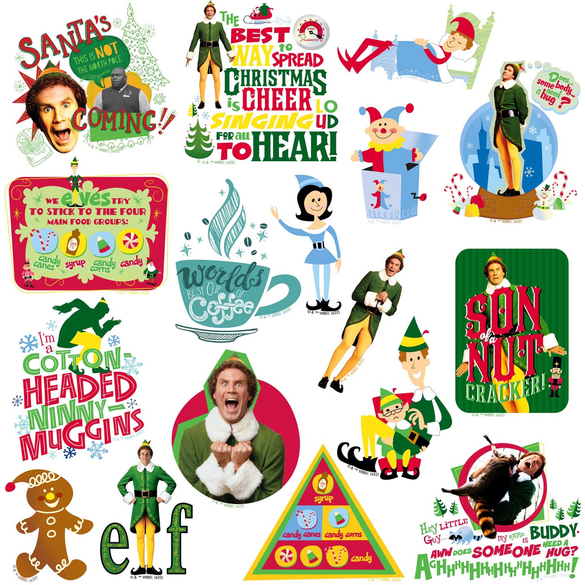Buddy The Elf Stickers Vinyl Large Deluxe Sticker Variety Pack   Laptop, Water Bottle, Scrapbooking, Tablet, Skateboard, Indoor/