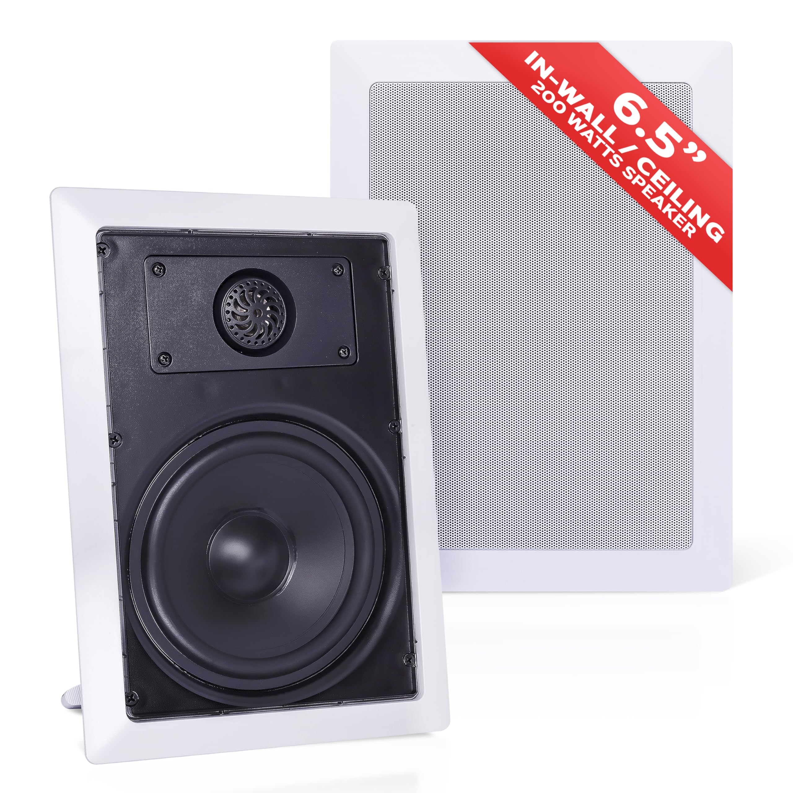 Pyle Two Way Stereo Sound Speaker - Dual Professional Audio Speakers System - In Wall / In Ceiling White Mount Flush, 6.5 Midbas