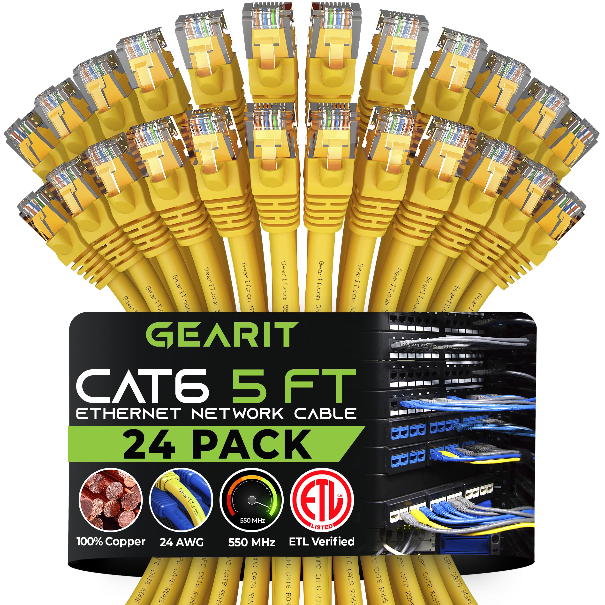 GearIT Cat 6 Ethernet Cable 5 ft (24Pack)  Cat6 Patch Cable, Cat 6 Patch Cable, Cat6 Cable, Cat 6 Cable, Cat6 Ethernet Cable, 