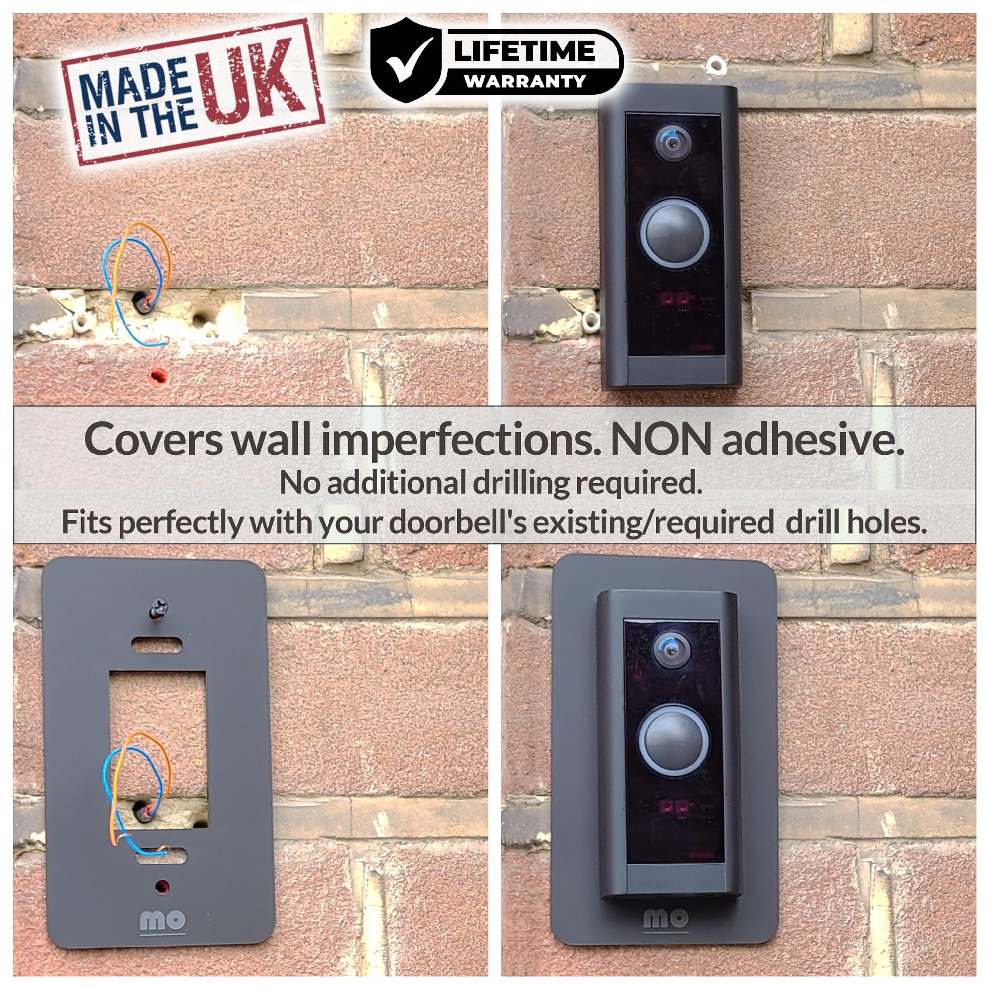 Mars Outpost Non-Adhesive Wall Plate Compatible With Video Doorbell Wired Mount Back-Plate Covers Holes Scratches Video Door Bel