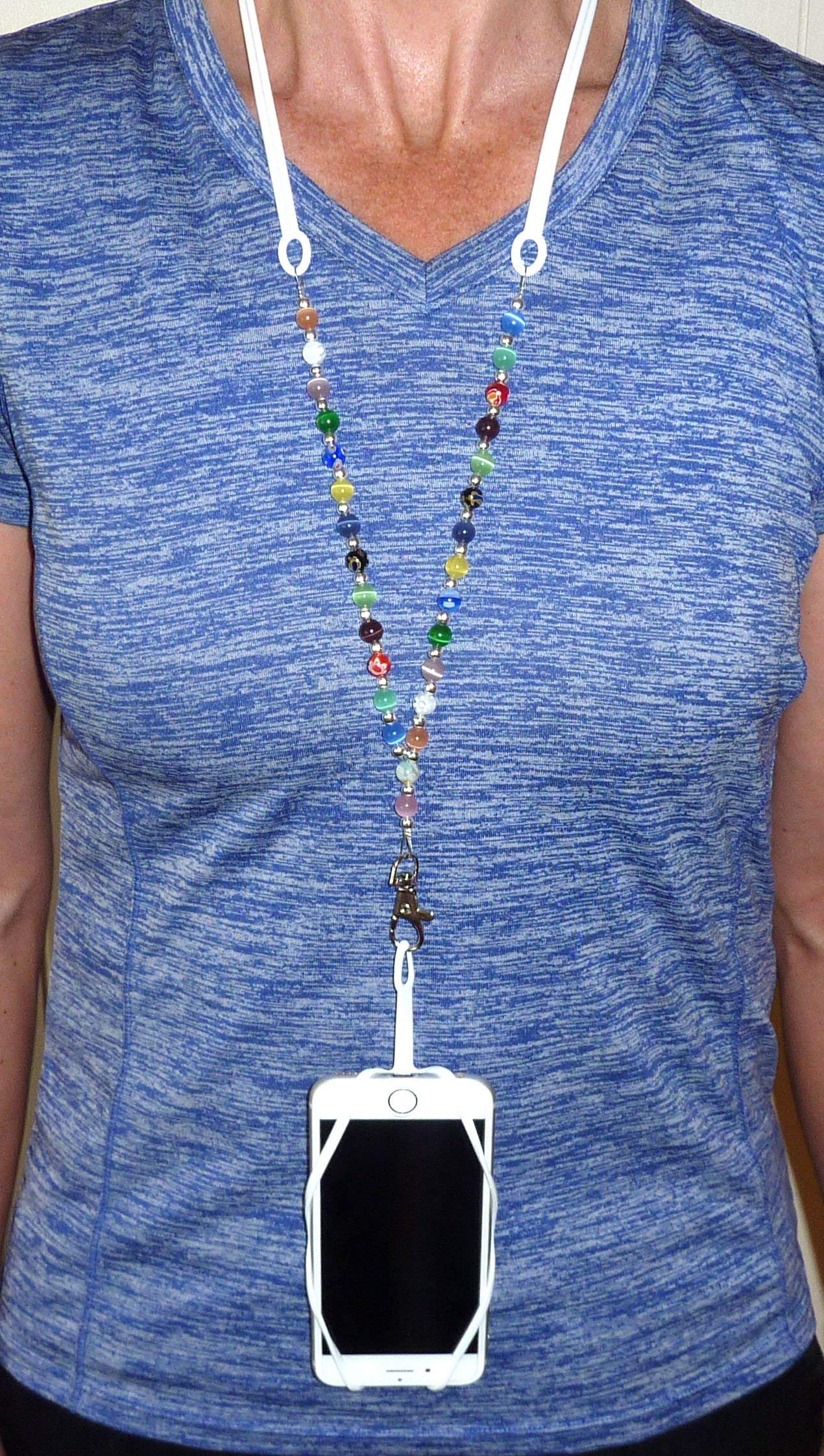 Hidden Hollow Beads Beaded Women'S Universal Lanyard Silicone Strap, Cell Phone Teacher Nurse Keys Keychain Exersize Id Card Bad