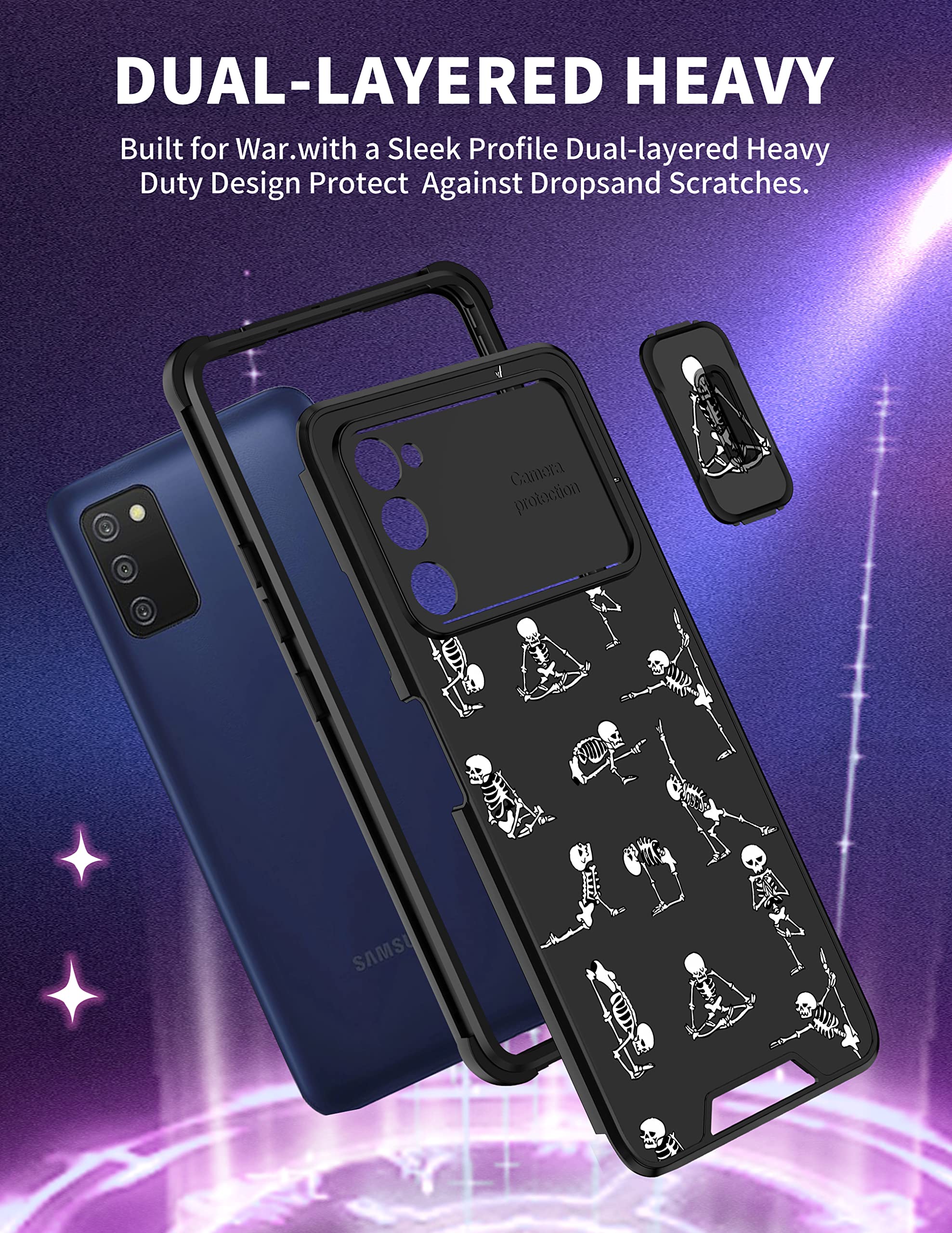 Goocrux For Samsung Galaxy A03S Case Skull For Women Girls Skeleton Yoga Cute Ghost Horror Phone Cover Black Gothic Design Aesth