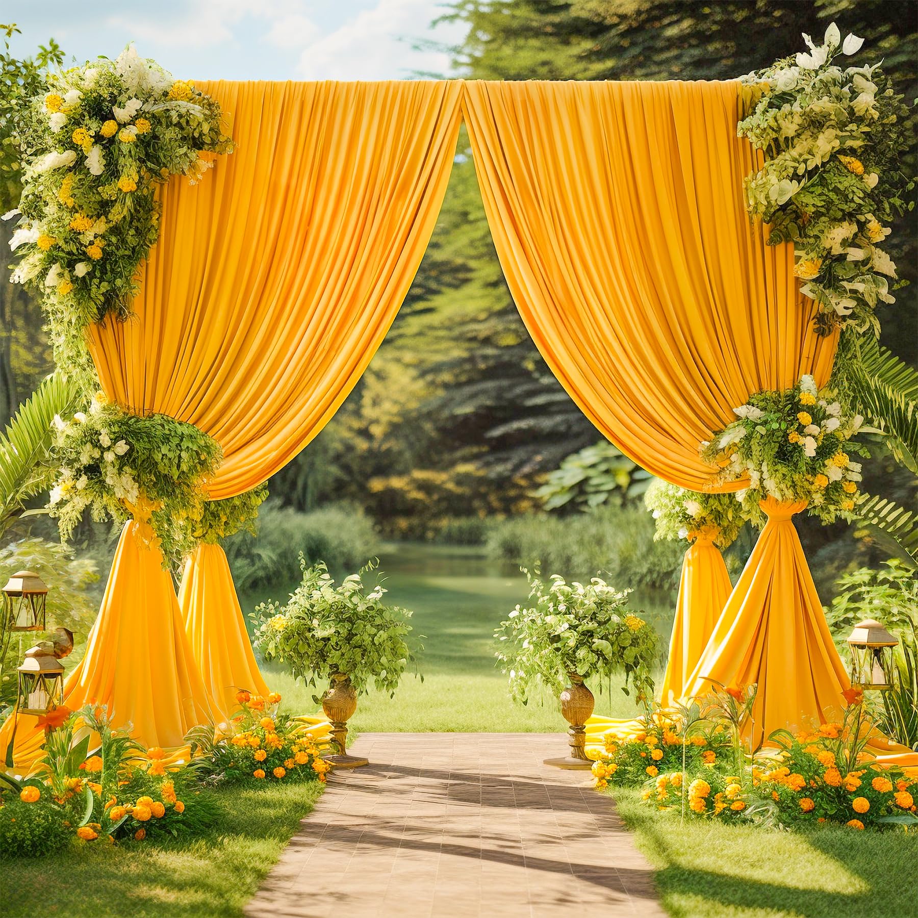10X10 Marigold Backdrop Curtain For Parties Wrinkle Free Orange Photo Curtains Backdrop Drapes Fabric Decoration For Wedding Bir