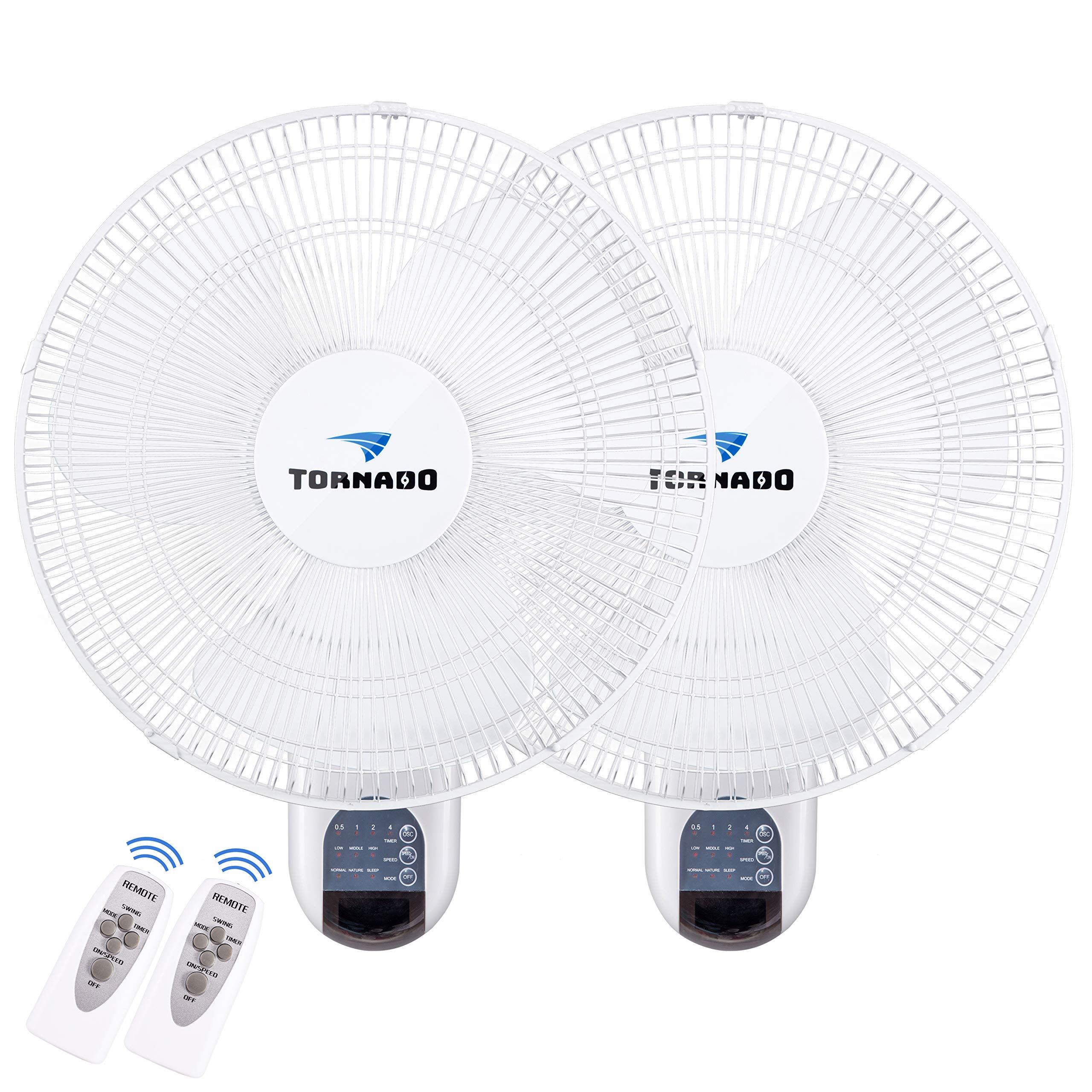 Tornado 2 Pack 16 Inch Oscillating Wall Mount Fan Remote Control Included 3 Speed 2650 Cfm 6 Ft Cord Ul Safety Listed