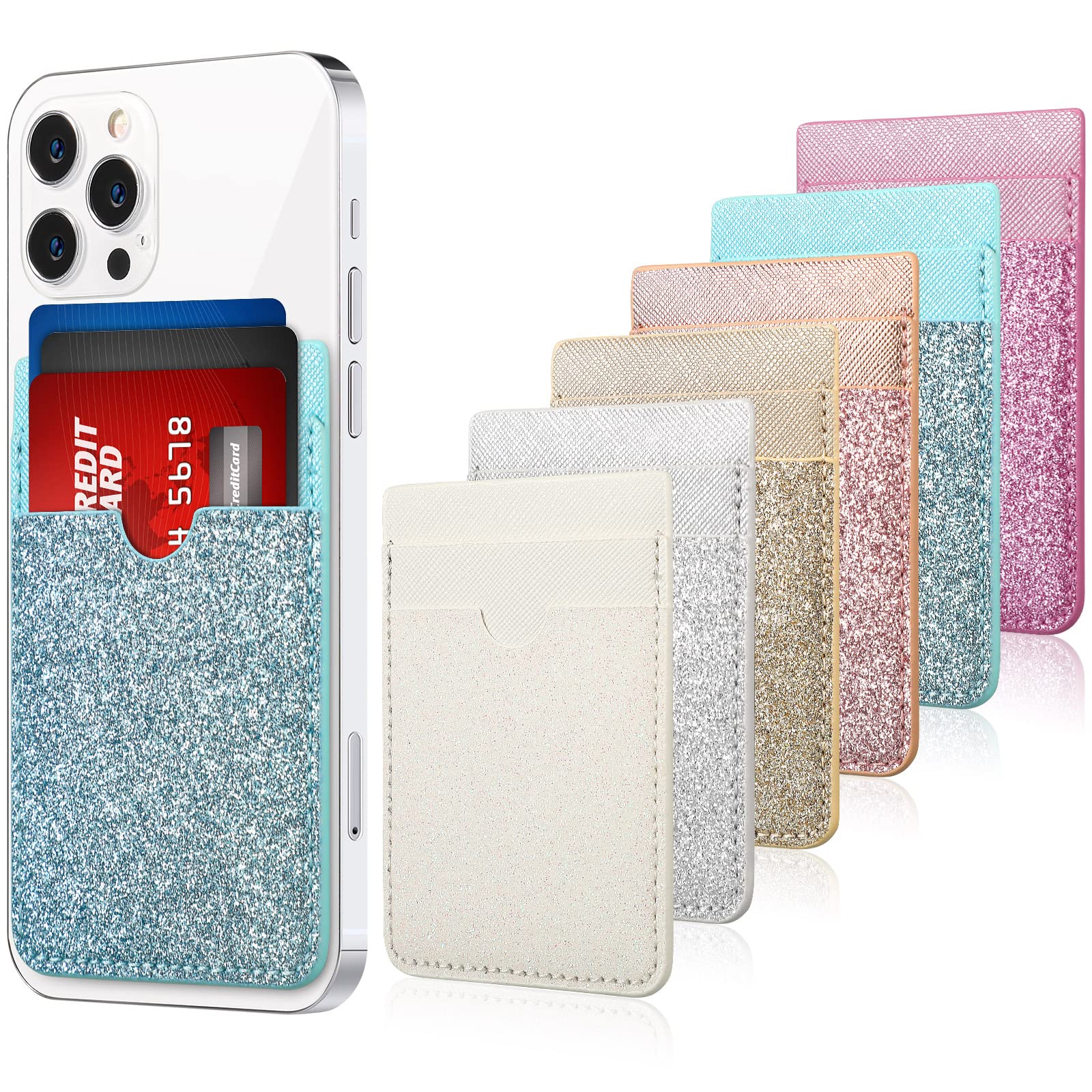 Weewooday 6 Pieces Phone Card Pocket Holder Phone Card Stick Pu Leather Cell Phone Card Pocket, Id Credit Card Wallet Phone Case