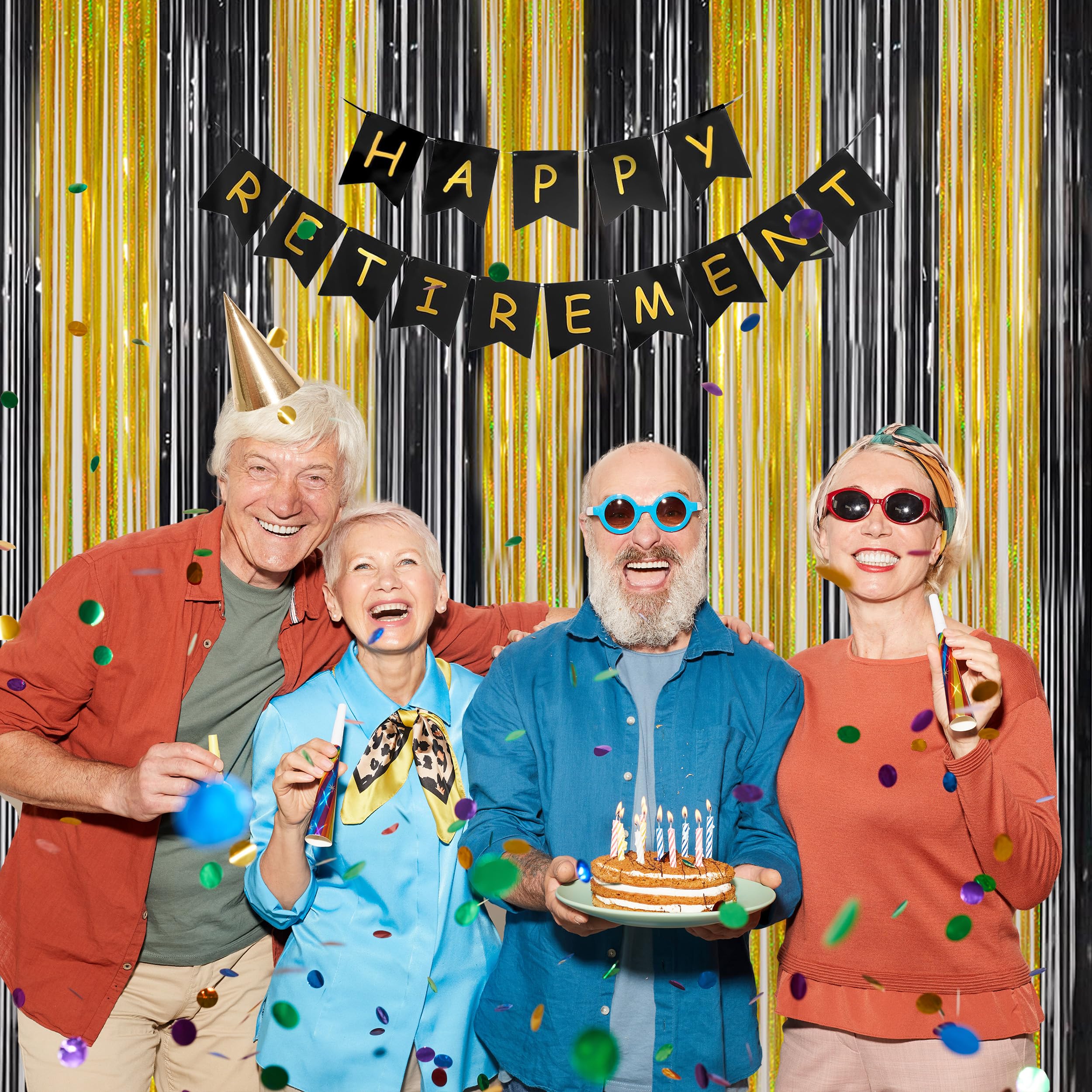 Foil Fringe Curtains Party Decorations - Melsan 3 Pack 3.2 X 8.2 Ft Black Tinsel Curtain Photo Backdrop For Birthday Decorations