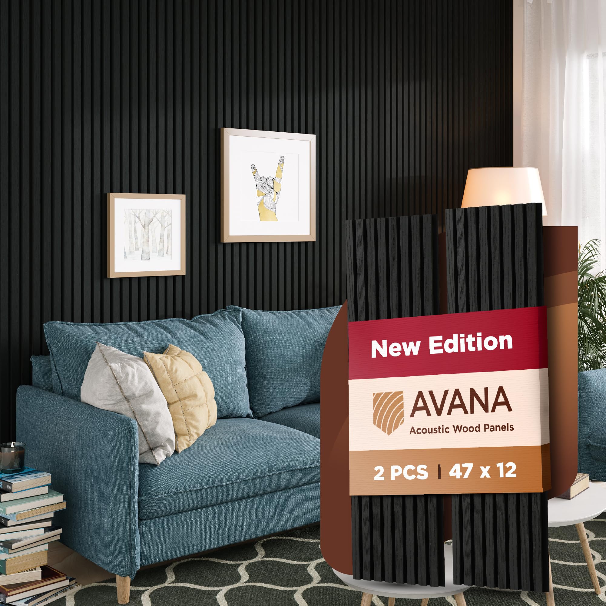 Avana Modern Acoustic Wood Wall Panels   47.2 X 12.6 Inch Black Oak Acoustic 2 Pcs   Wall Panels For Interior Wall Decor For Hom