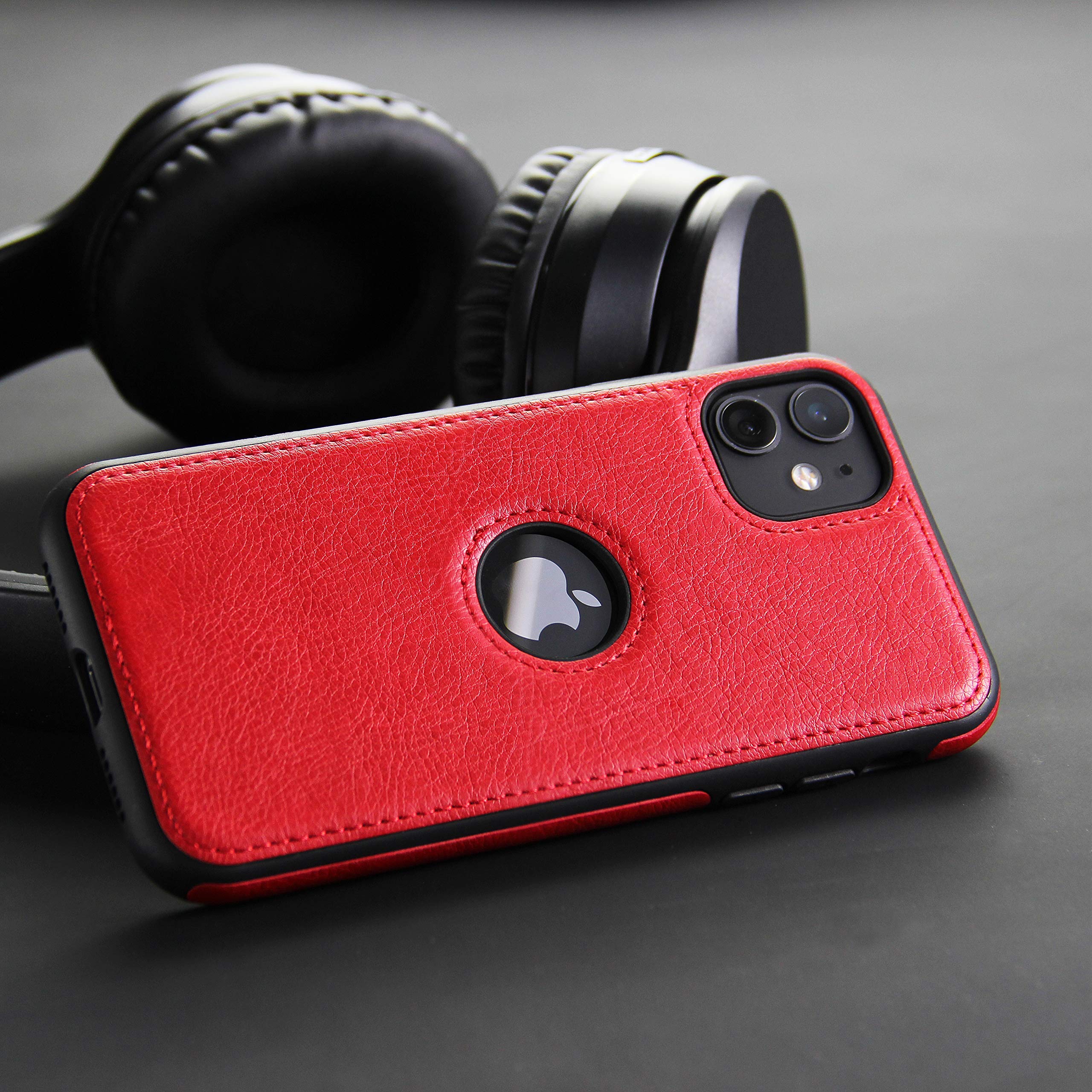 Topsem Retro Leather Case For Iphone 11 Anti Knock Back Cover Soft Tpu Business Shell Phone Case (Red, For Iphone 11)