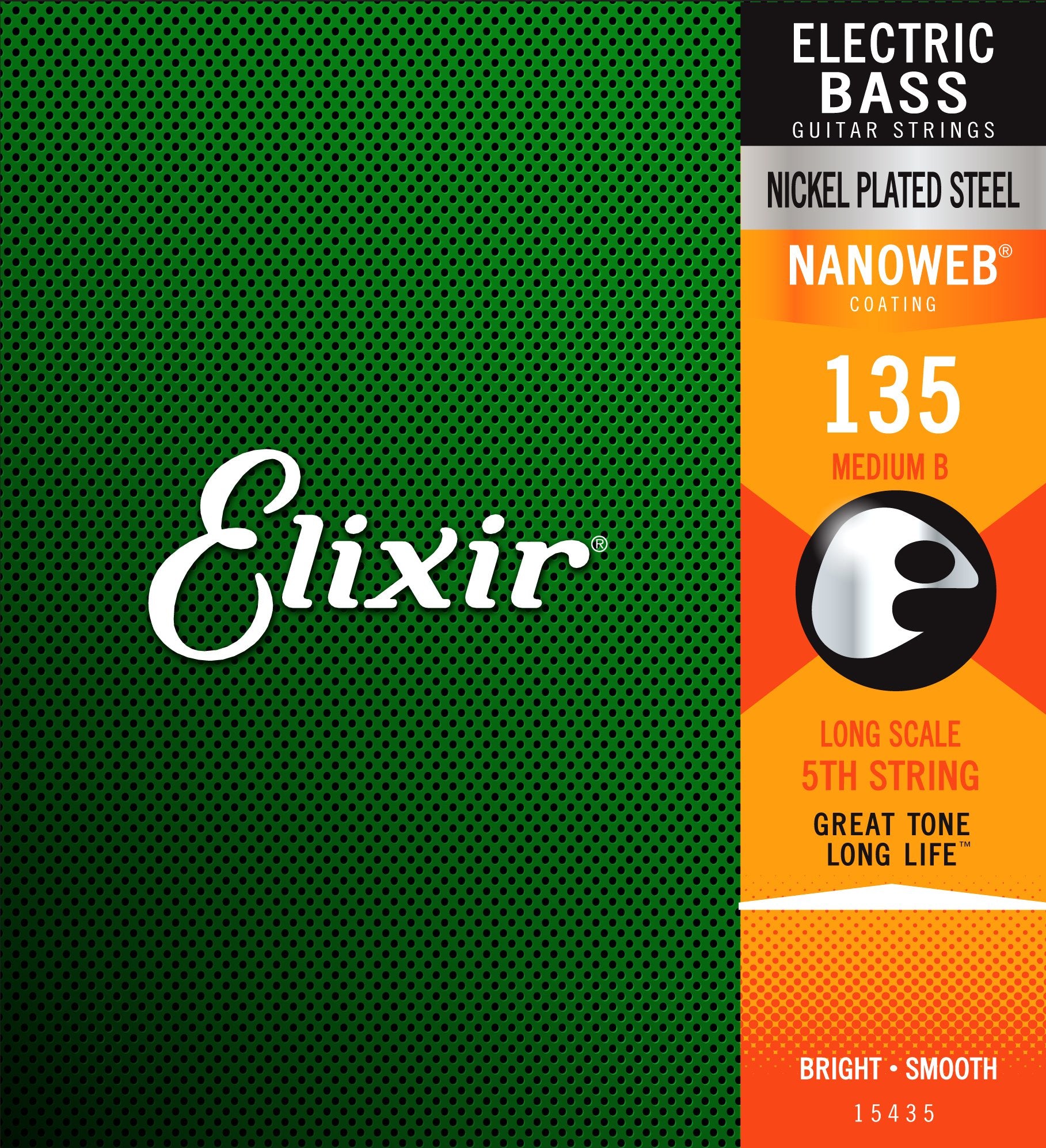 Elixir    Strings Nickel Plated Steel With Nanoweb    Coating, Custom Bass 5Th String Single, Medium B, Long Scale (.135)
