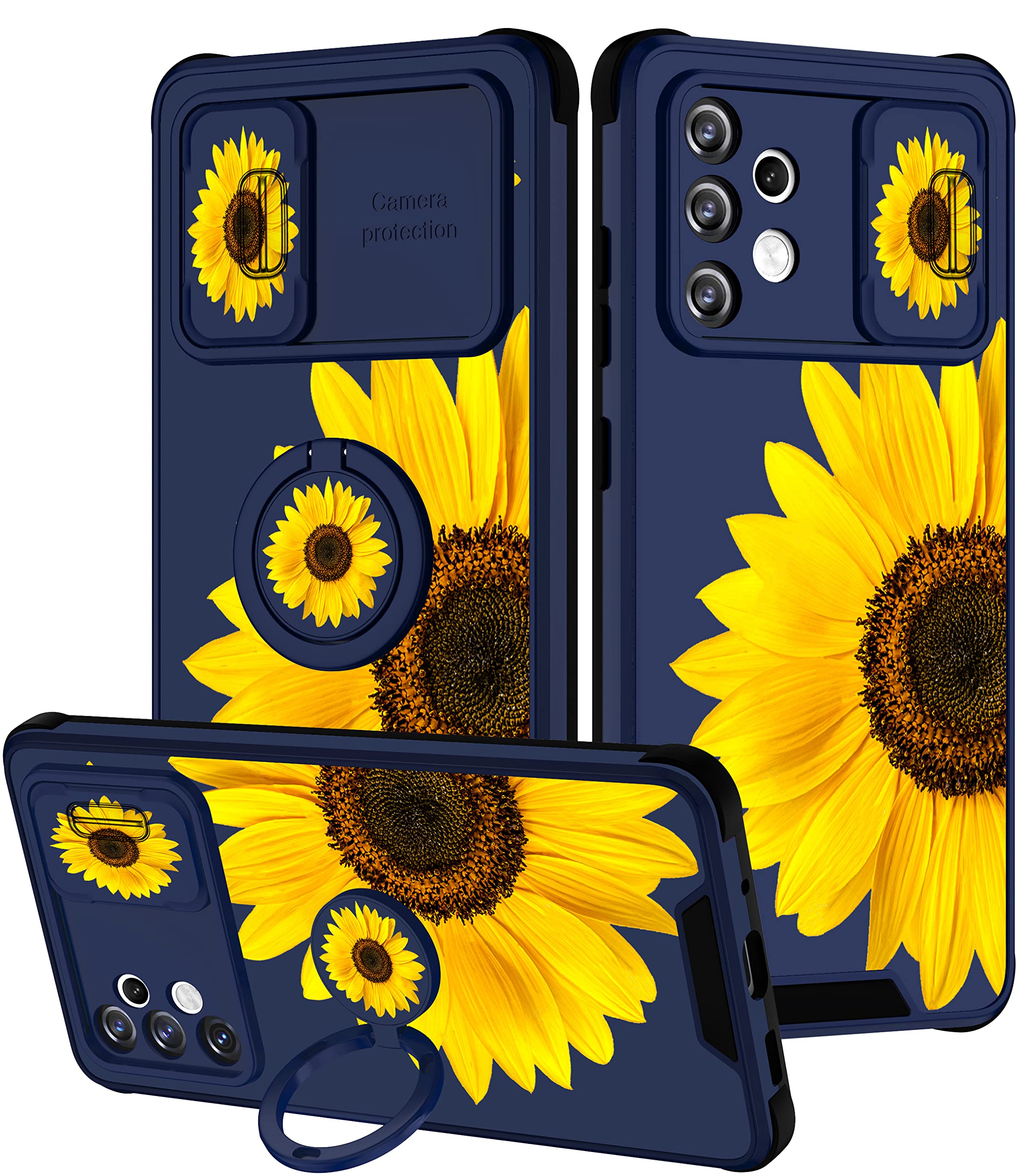 Goocrux (2In1 For Samsung Galaxy A32 5G Case Sunflower Floral For Women Girls Girly Phone Cover Cute Flowers Design With Slide C