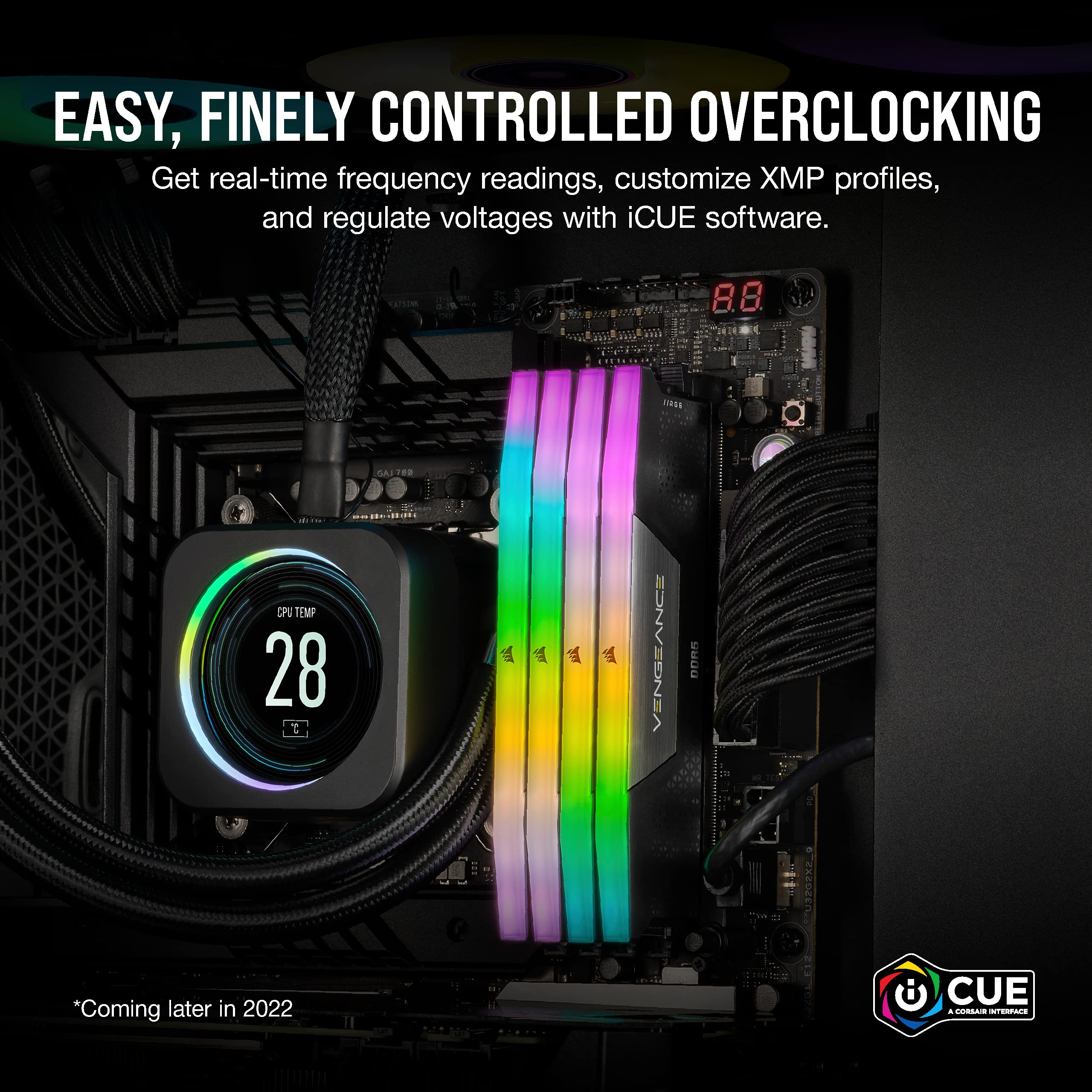 CORSAIR Vengeance RGB DDR5 RAM 16GB (2x8GB) 5200MHz CL40 - Black, Intel XMP iCUE Compatible, Model CMH16GX5