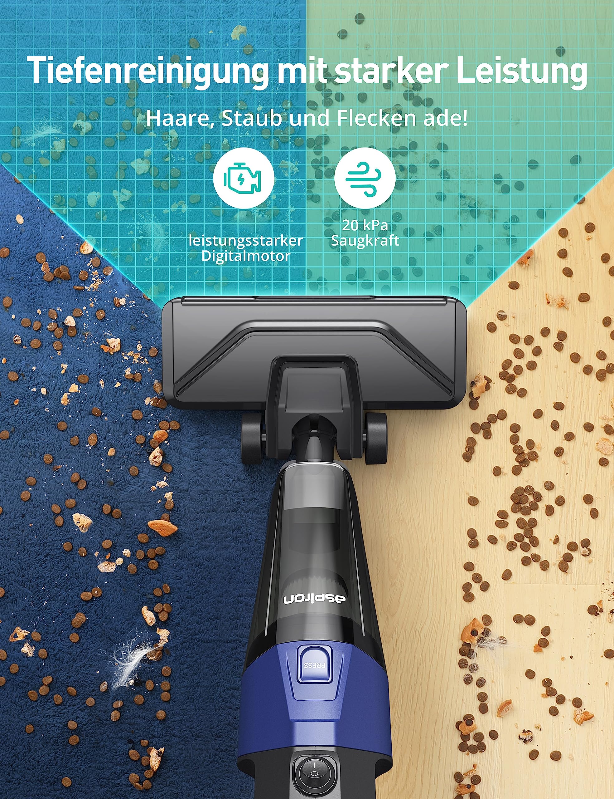 Corded Stick Vacuum Cleaner, Aspiron Small Vacuum Cleaner With 20Kpa Powerful Suction & 0.88Qt Dust Cup And 32Ft Power Cord, 5 I