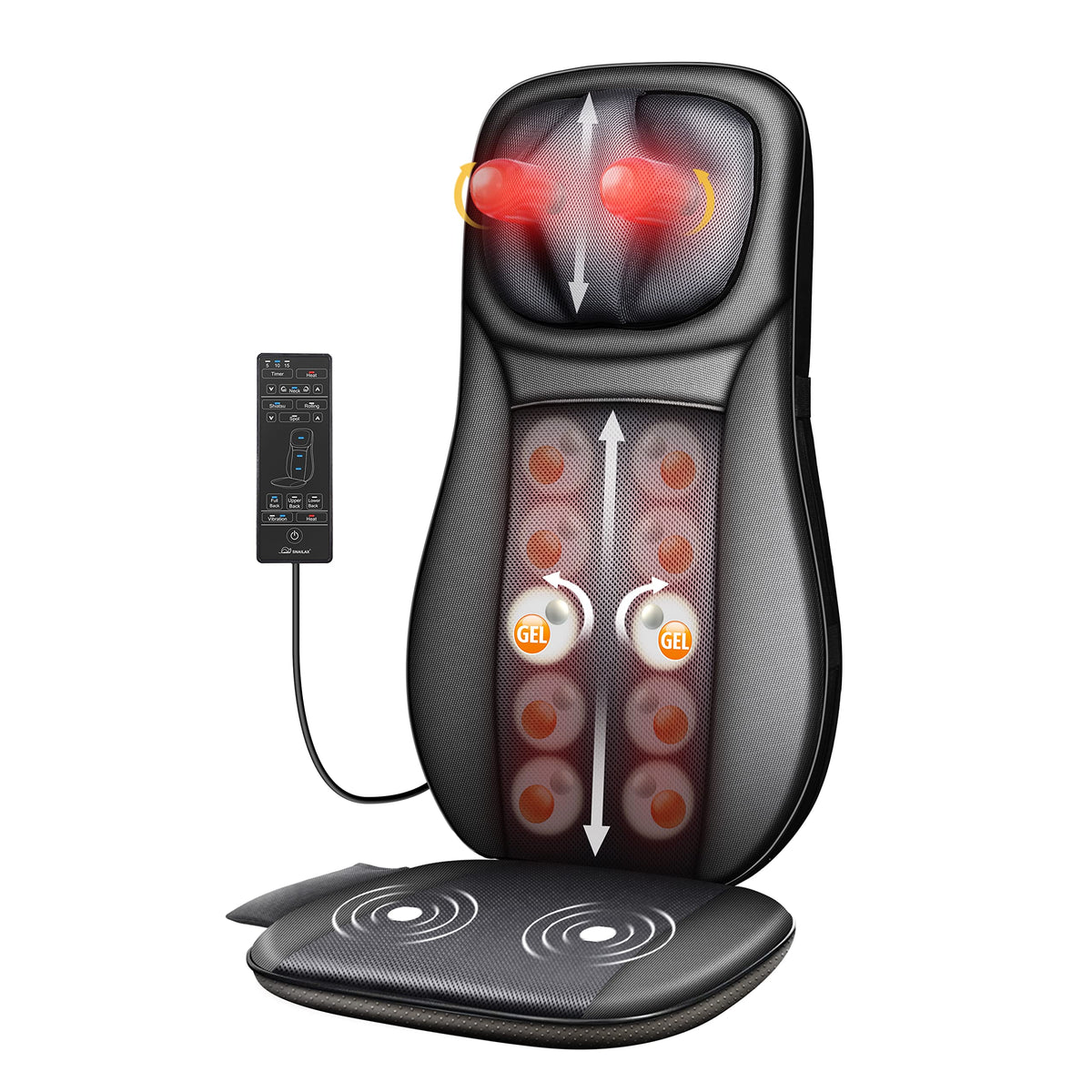 Snailax Shiatsu Full Back Massager With Heat, Chair Massager For Neck And Back Shoulders,Gel Modes Massage Cushion,Adjustable He