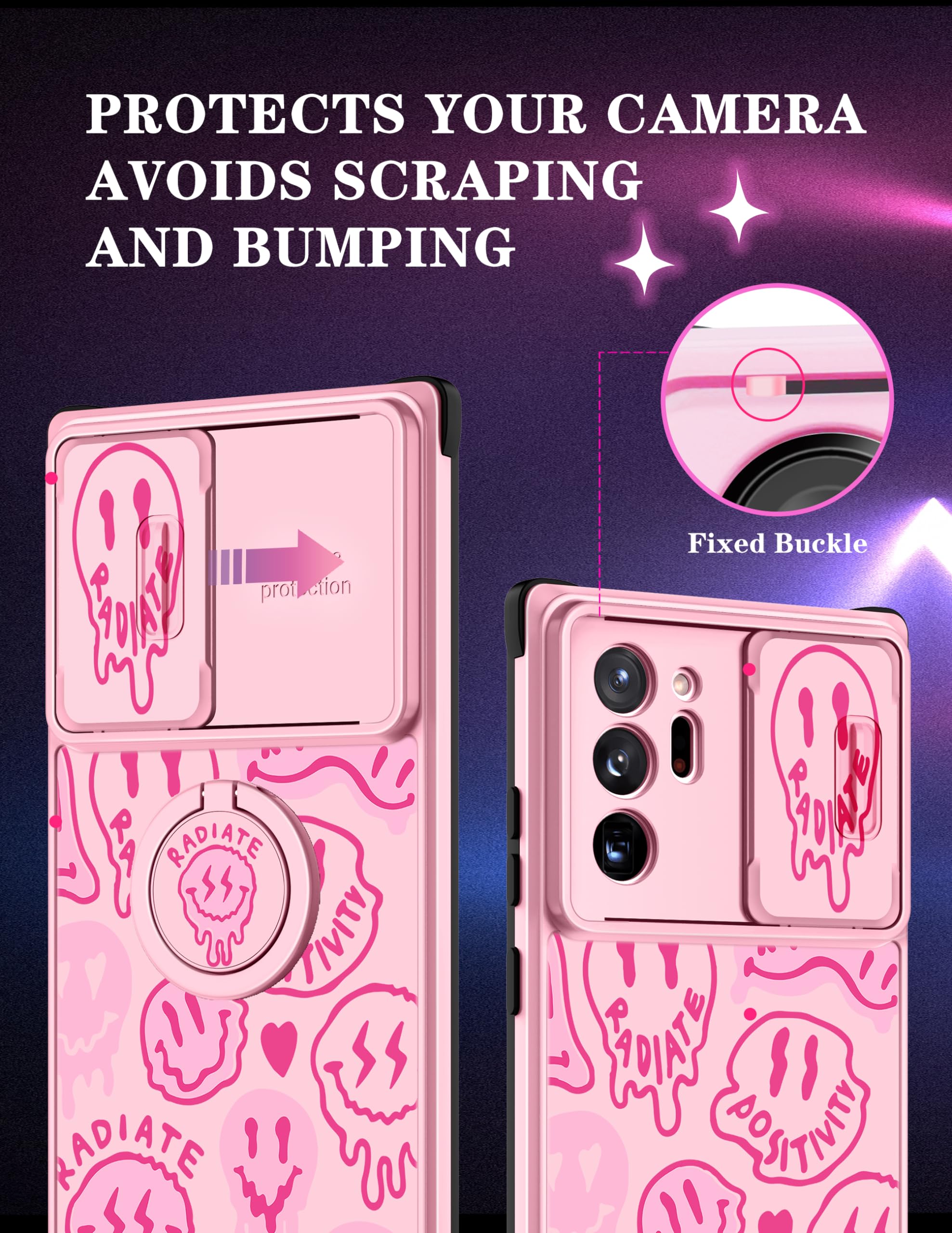 Goocrux (2In1 For Samsung Galaxy Note 20 Ultra Case Cute Smiley Face For Women Girls Phone Cover Pink Distorted Smile Design Wit