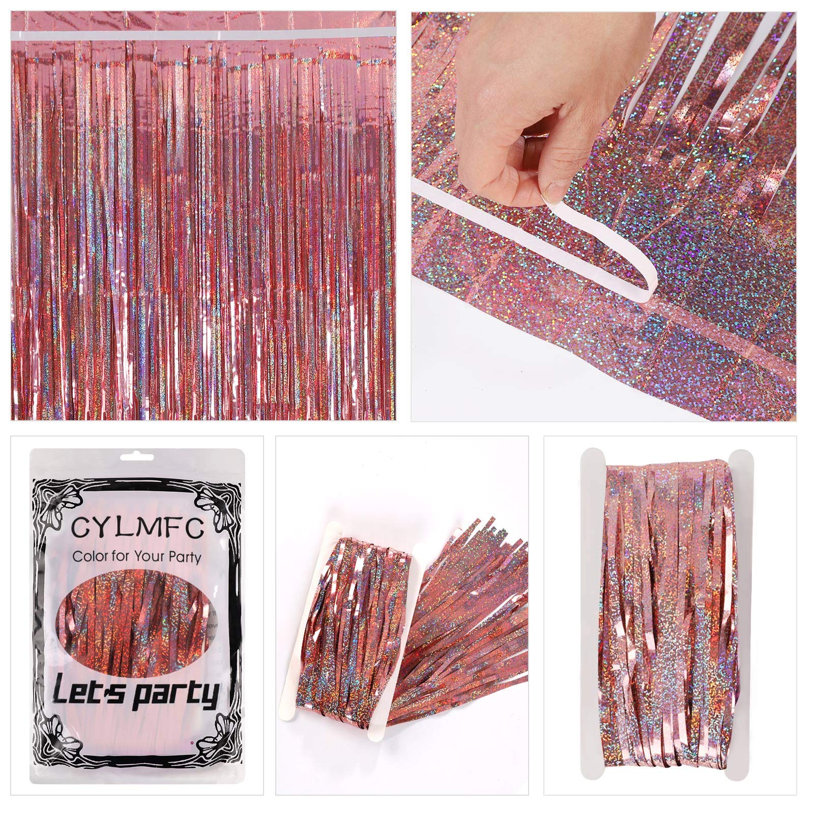 Foil Fringe Backdrop,Cylmfc 3Ft X 8Ft Tinsel Foil Fringe Curtains,Sparkle Fringe Curtains For Party Photo Background Decoration,