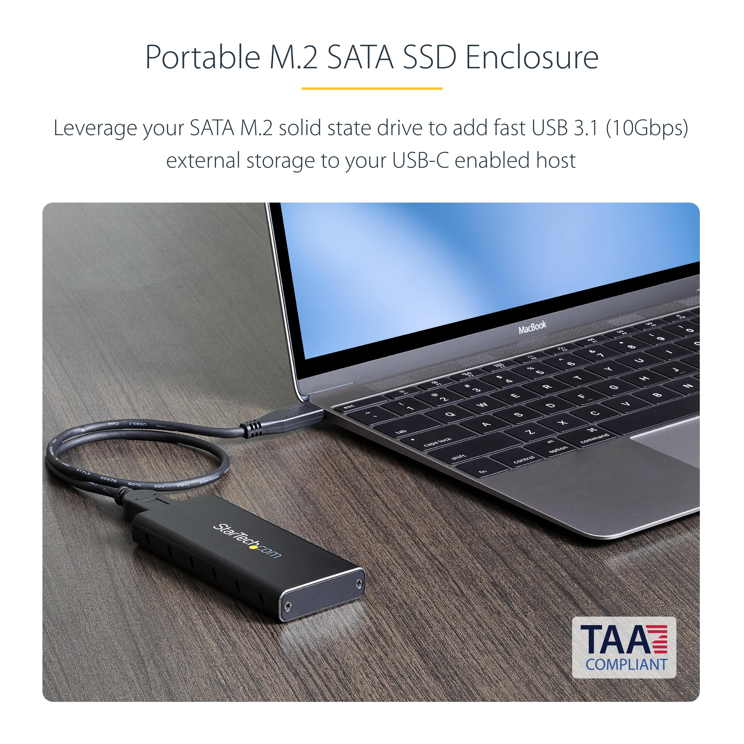 Startech.Com M.2 Ssd Enclosure For M.2 Sata Ssds - Usb 3.1 (10Gbps) With Usb-C Cable - External Enclosure For Usb-C Host - Alumi