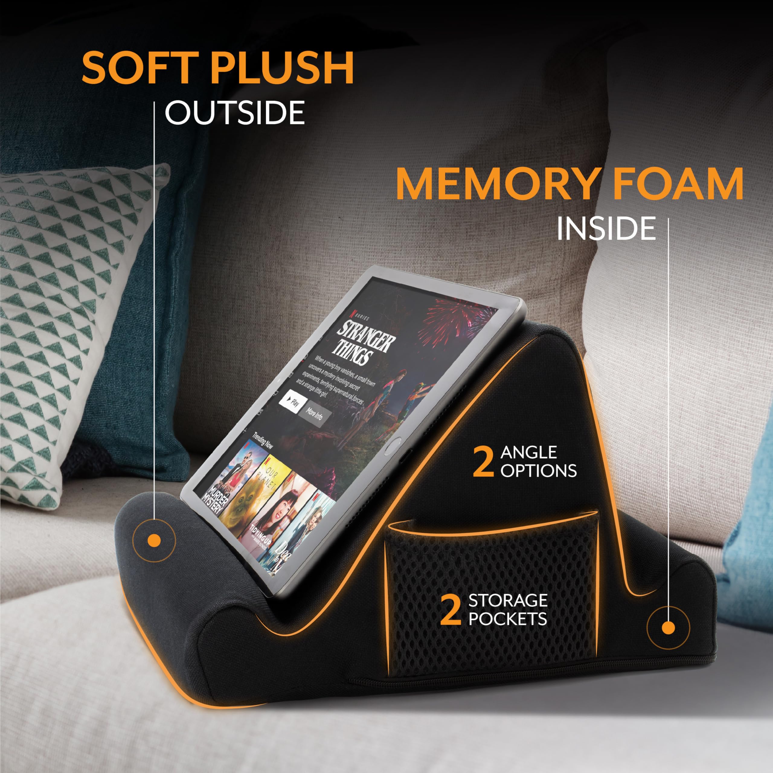 Brookstone   Memory Foam Lap Desk Tablet Holder, Holds Phones, Ipads, E Book Readers, 2 Viewing Angles, 2 Side Pockets For Acces