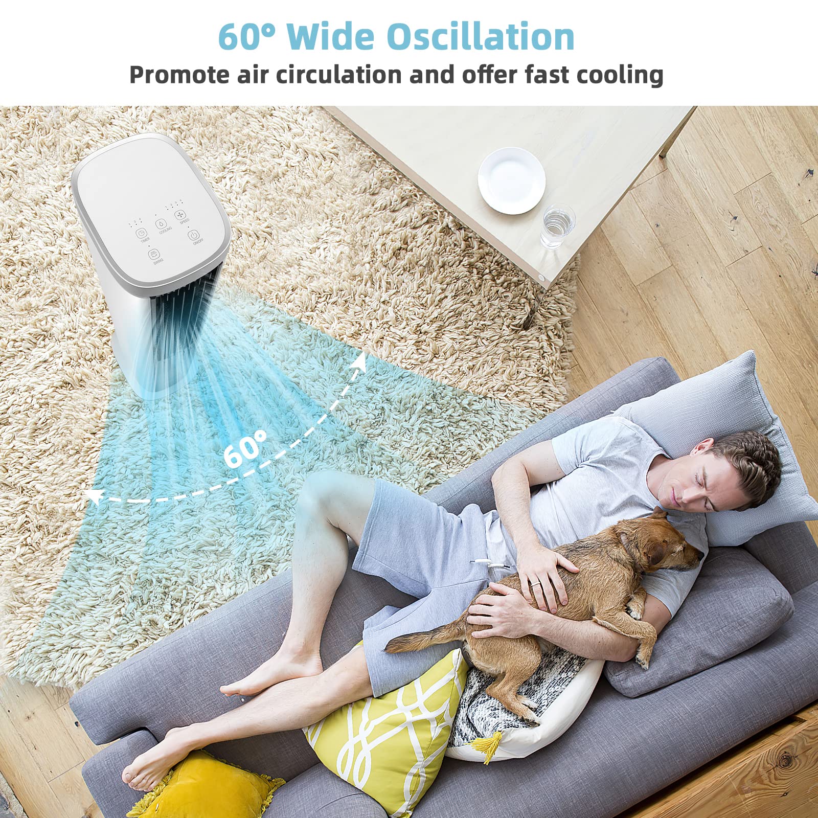 Petsite Portable Air Conditioner Windowless, 3 In 1 Evaporative Cooler, Remote Control, 4 Speeds, 7H Timer, 4 Ice Packs, Persona