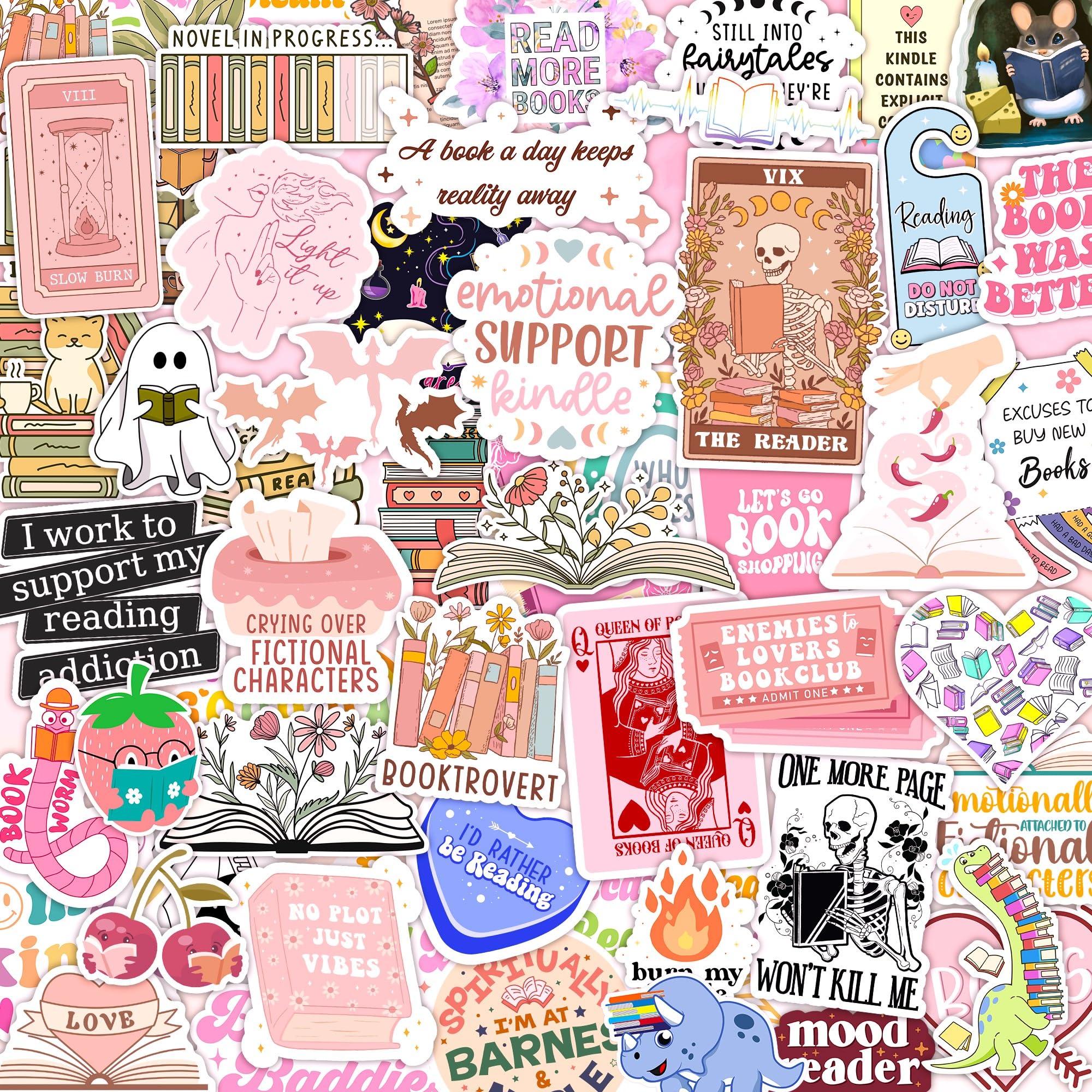 100 Pcs Book Stickers For Kindle, Bookish Sticker Pack For Ipad, Laptop, Ebook Readers Cute Booktok Vinyl Decals Water Bottle Gi