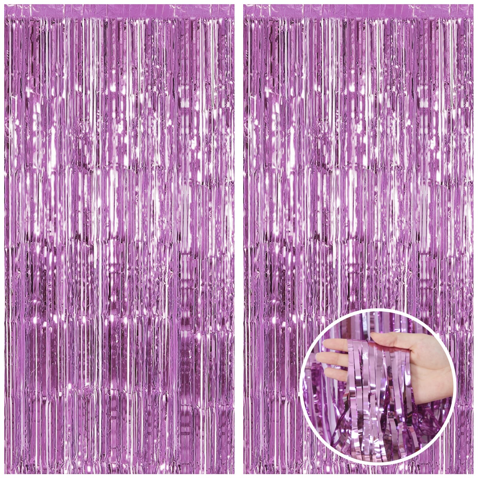 Canrevel 2 Pack 3.3X8.2 Feet Pink Foil Fringe Backdrop Curtains, Tinsel Streamers Birthday Party Decorations, Fringe Backdrop Fo
