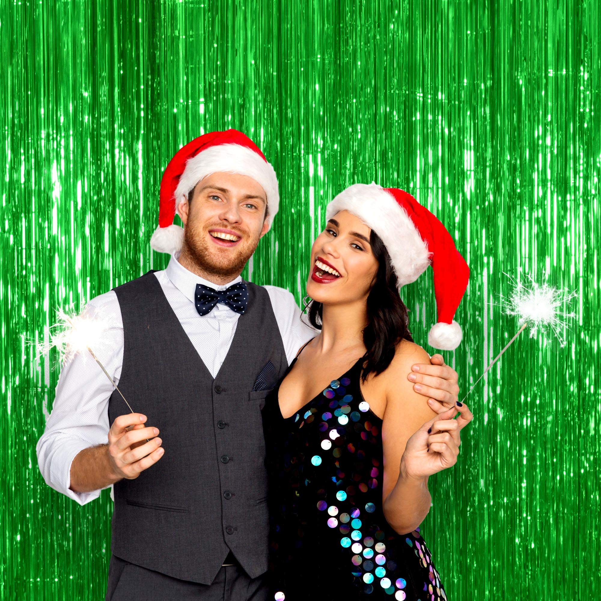 Foil Green Fringe Tinsel Curtains 2 Pack 3 Feet X 8 Feet Metallic Christmas Photo Booth Props Mardi Gras Photo Backdrop St Patri