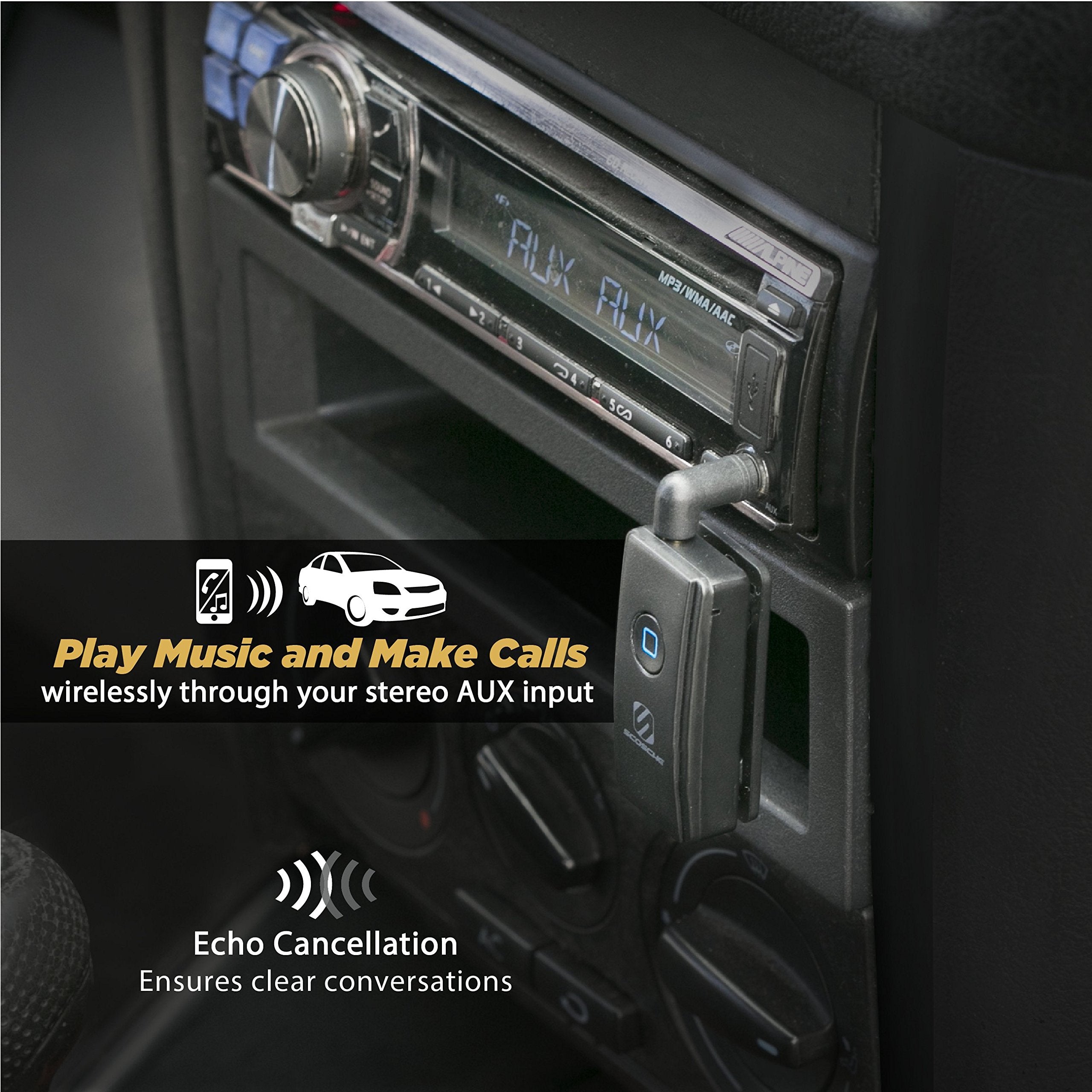 Scosche BTR3 SP BTFREQ Universal Bluetooth Wireless Audio Streaming and Handsfree Calling Receiver, Connect to Earbuds, Headphones, Car Stereo, Black