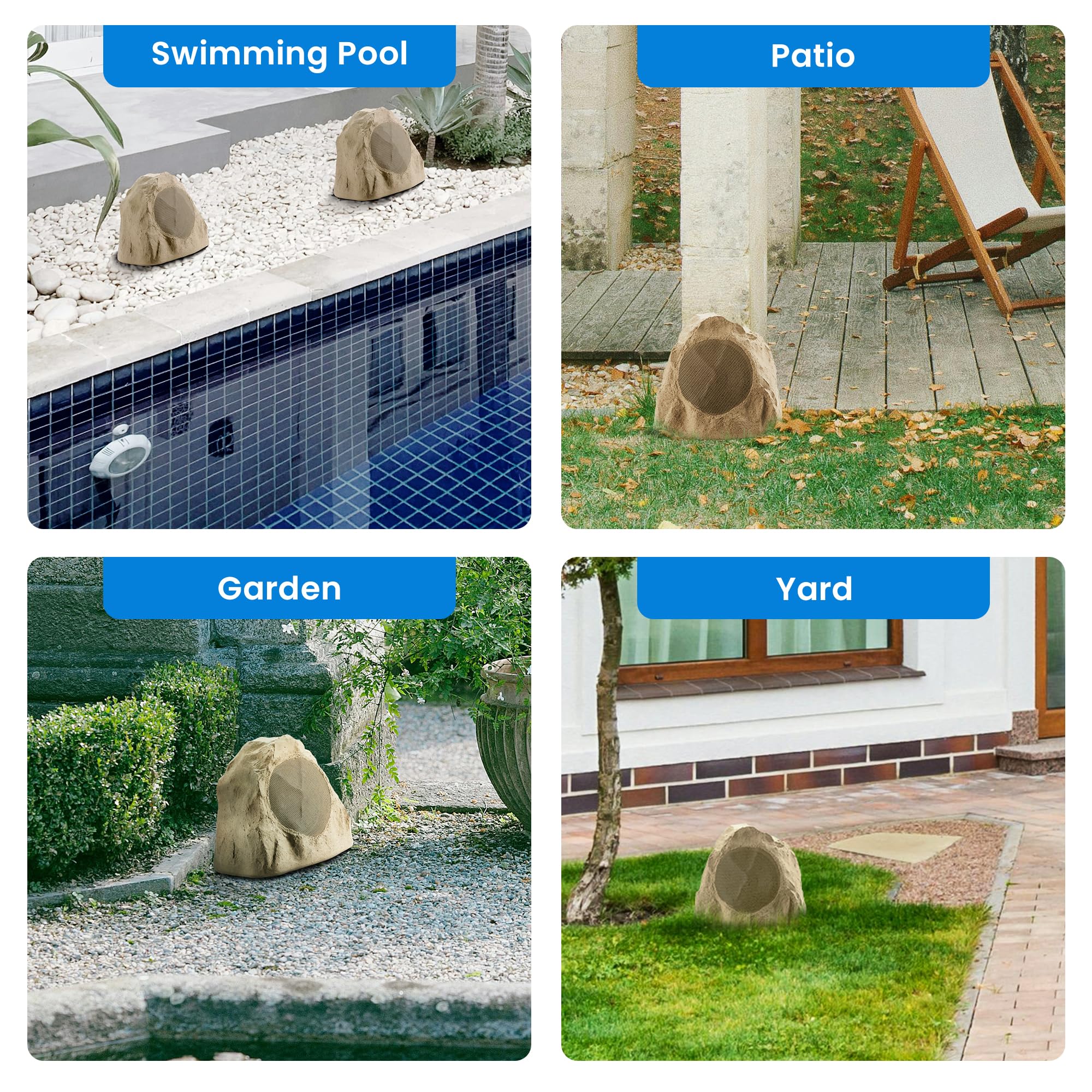 Theater Solutions 2R8S Outdoor Sandstone 8 Rock 2 Speaker Set For Deck Pool Spa Yard Garden