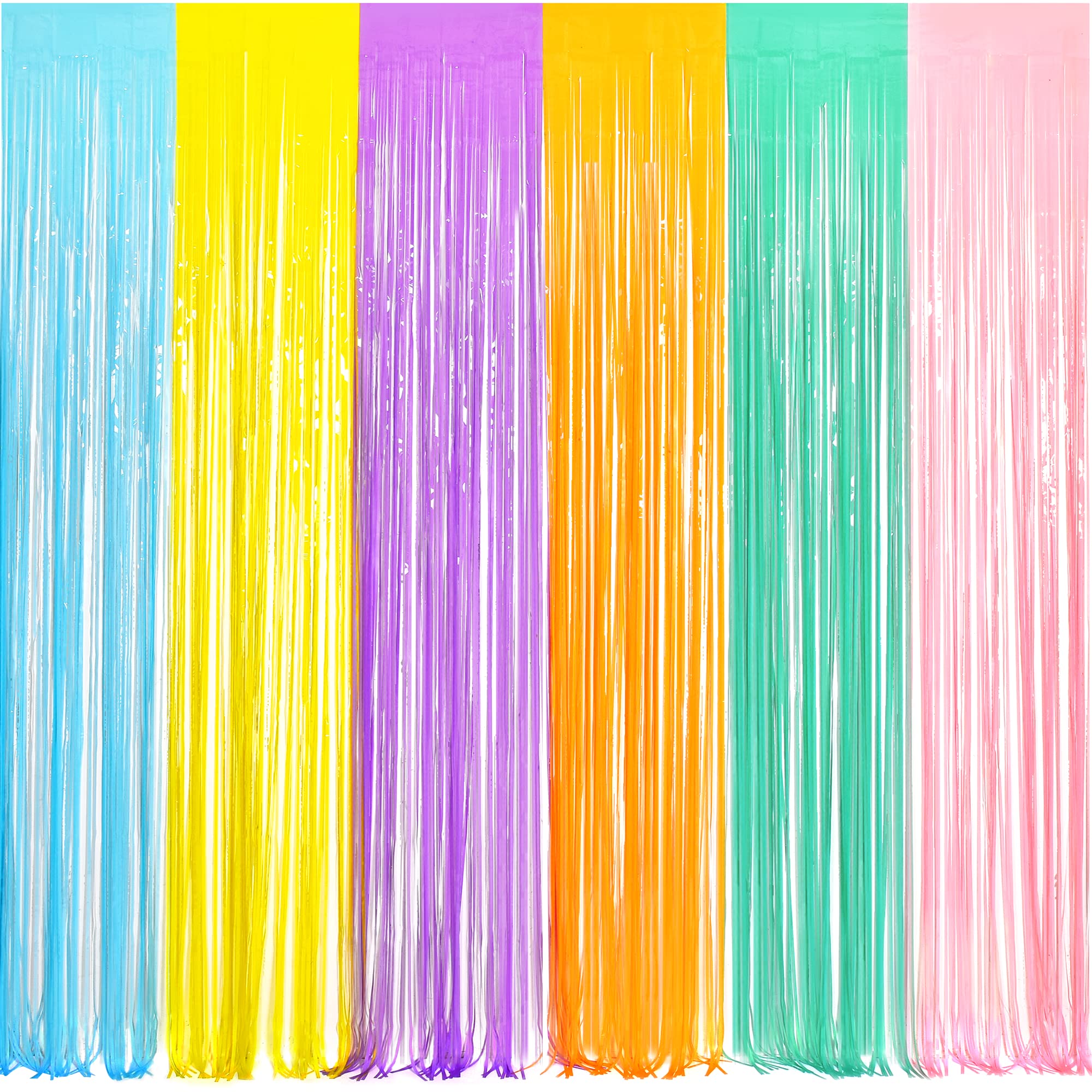 Braveshine Metallic Tinsel Foil Fringe Curtains   2Pcs 3.2X8.2Ft Pastel Colourful Photo Backdrop For Sweet Birthdays Easter Bunn