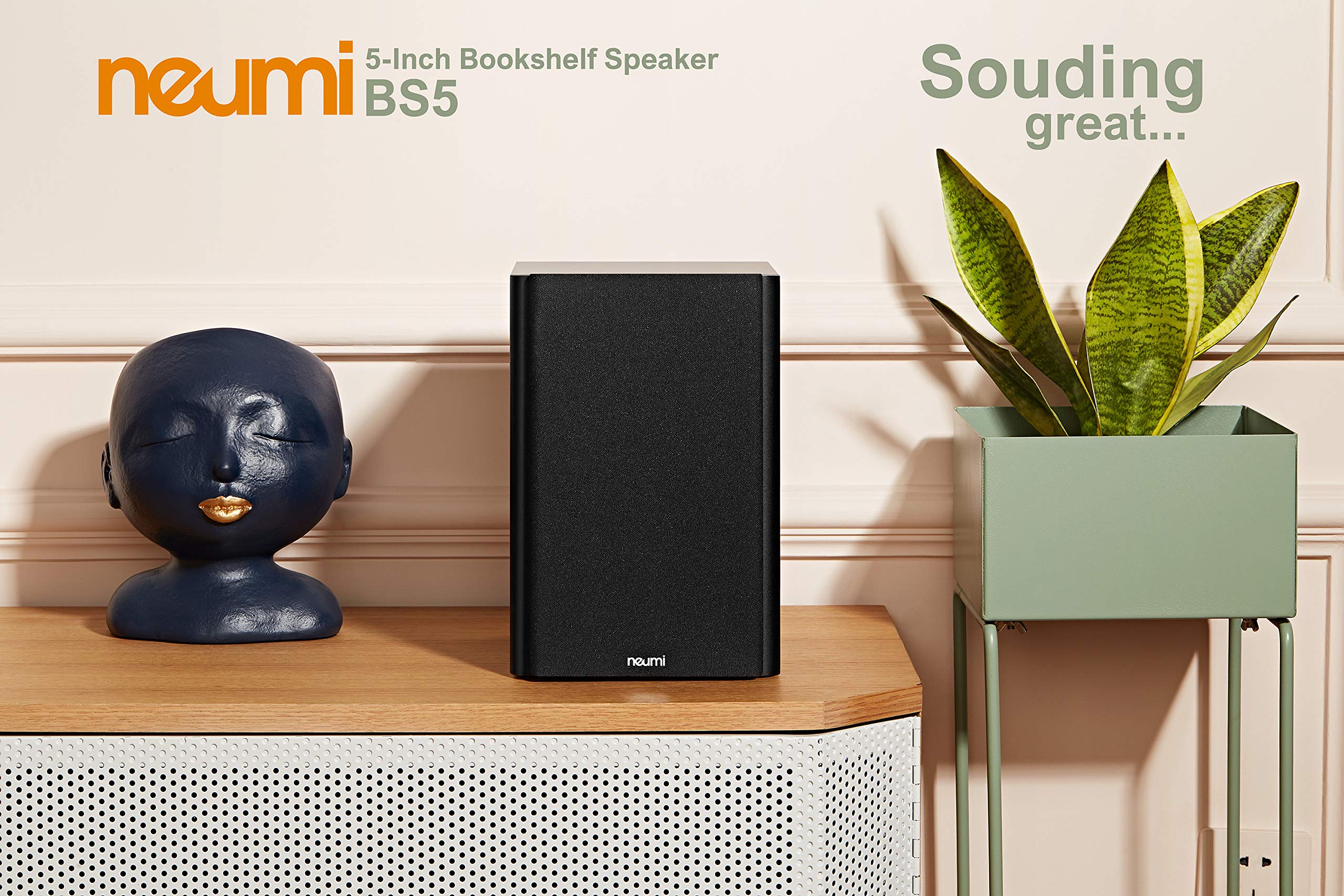 Neumi Bs5 Passive Bookshelf Speakers, 5 Inch Woofer, 1 Inch Tweeter, Dark Wood, 1 Pair