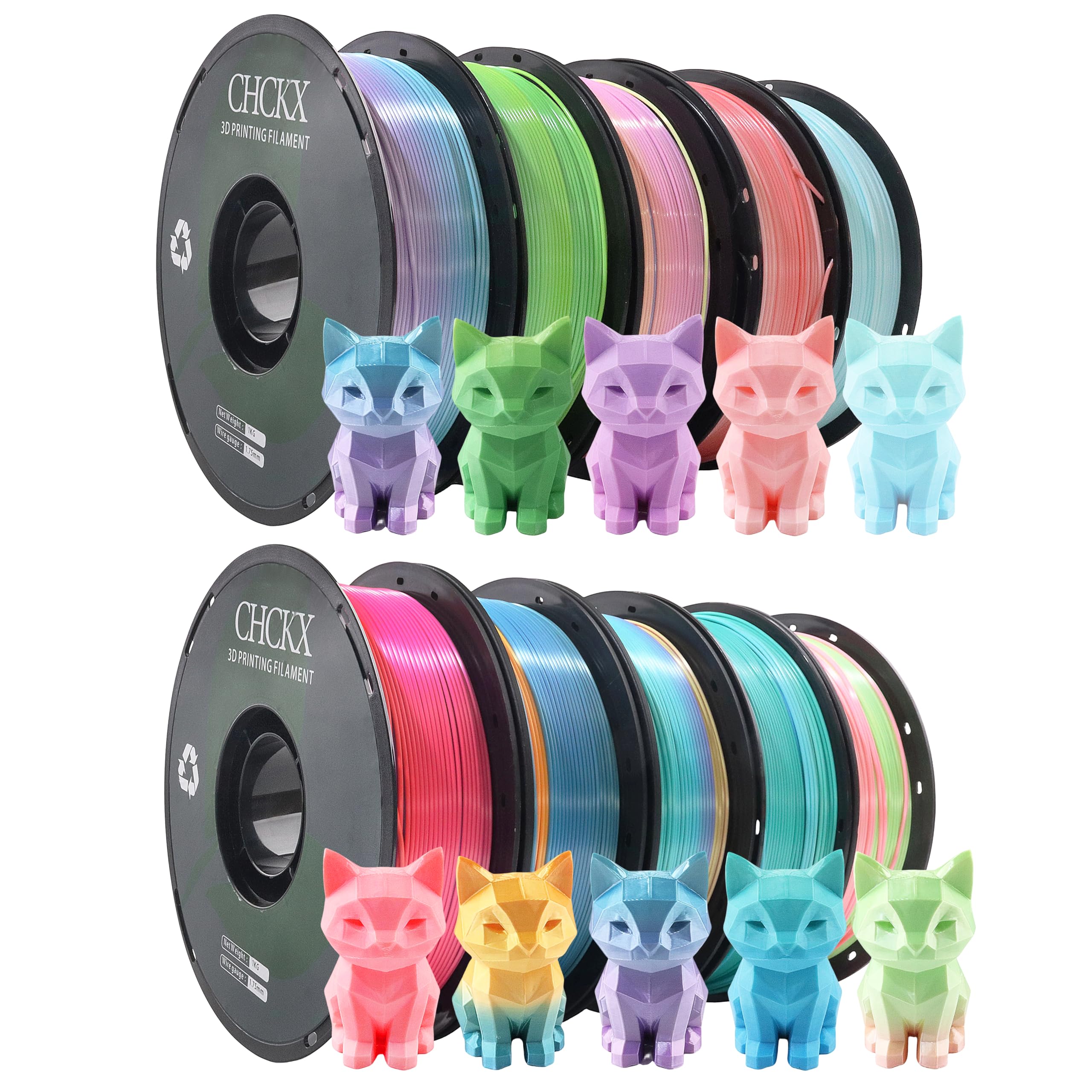 CHCKX Matte Rainbow PLA 3D Printer Filament Bundle, 1KG Spool(2.2lbs) 1.75mm PLA Gradient Filament for Most FDM 3D Printers,4 Mi